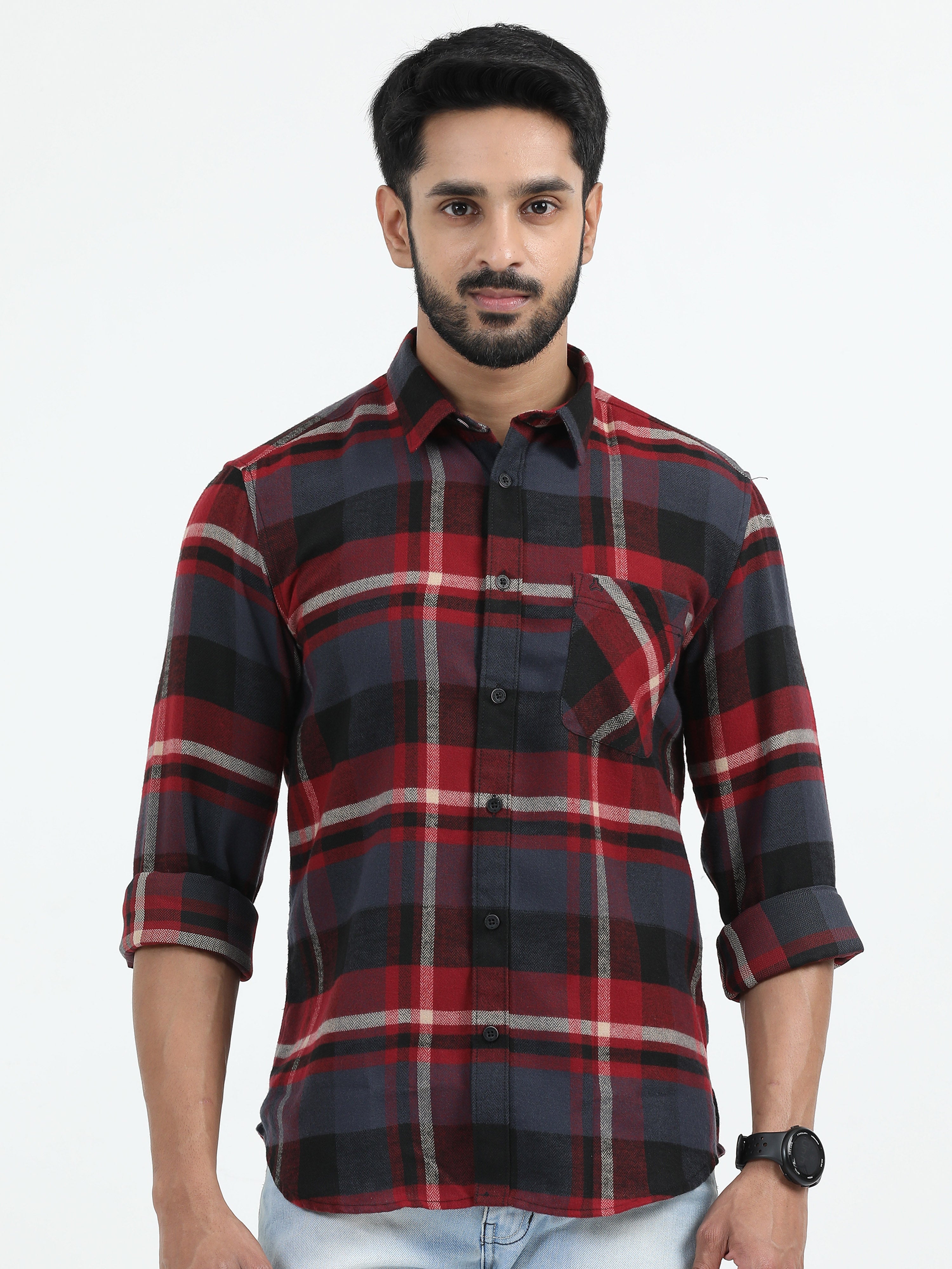 MEN'S RED CHECKS SLIM FIT SHIRT