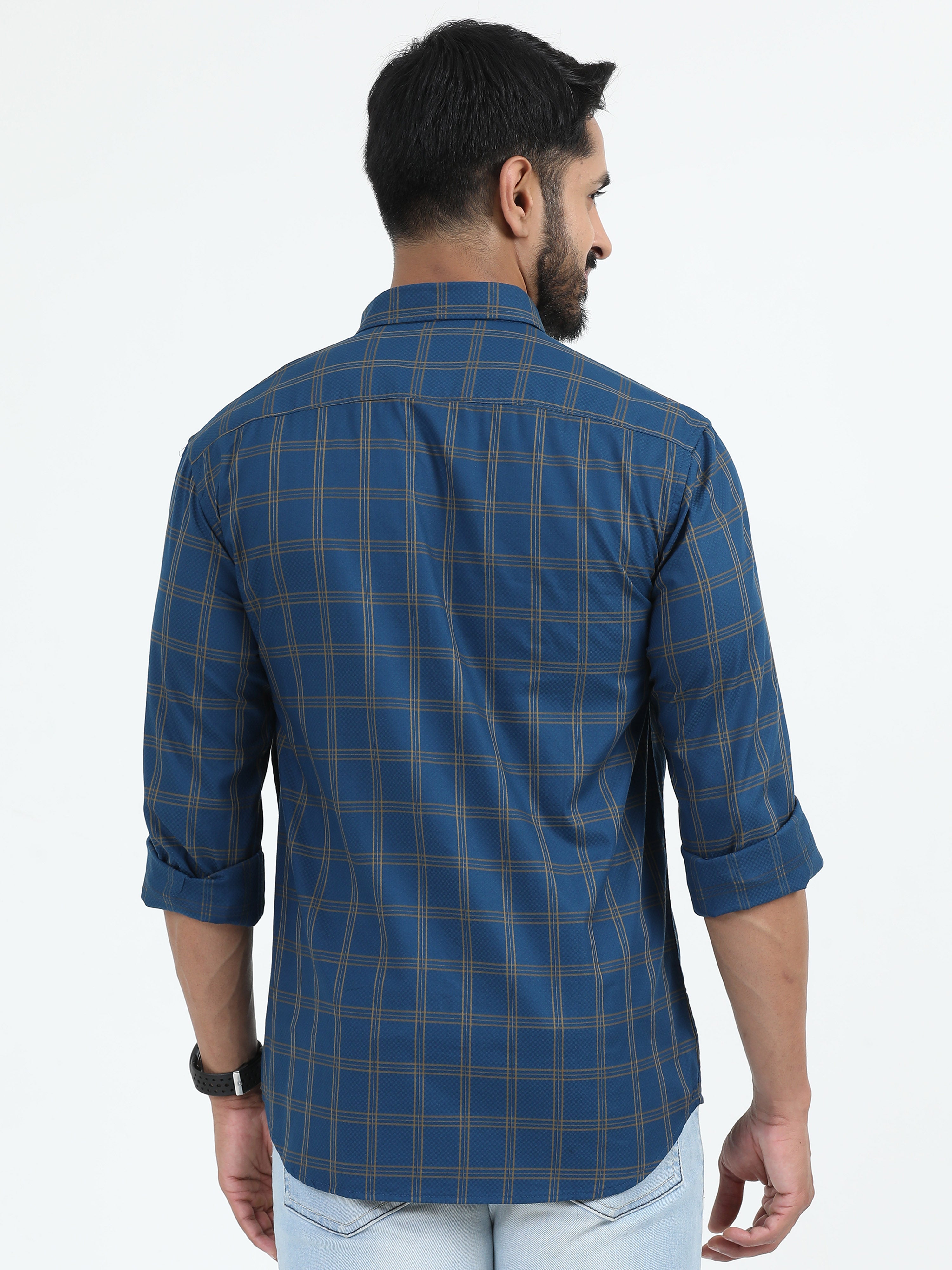 MEN'S BLUE CHECKS SLIM FIT SHIRT