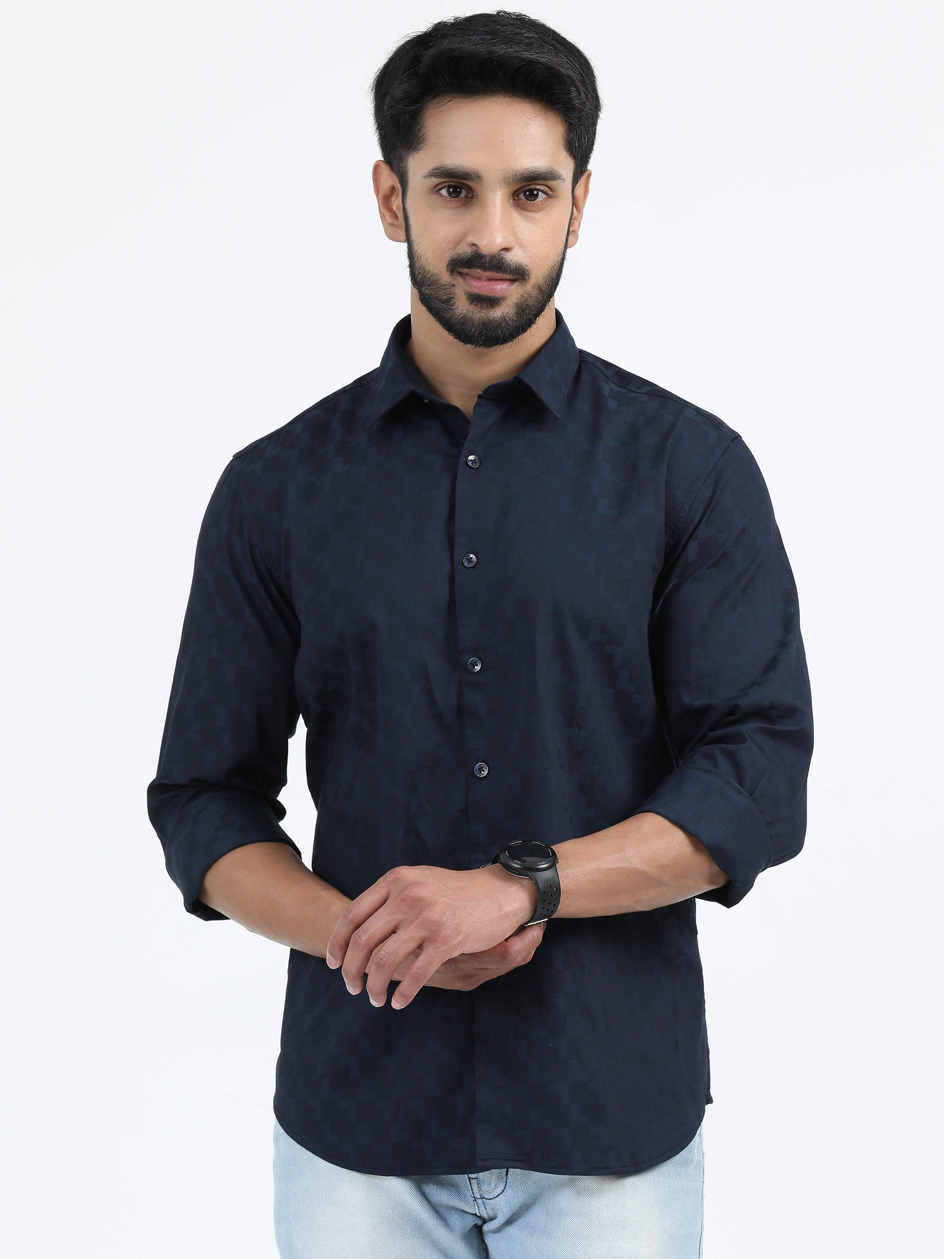 MEN'S NAVY SOLID SLIM FIT SHIRT