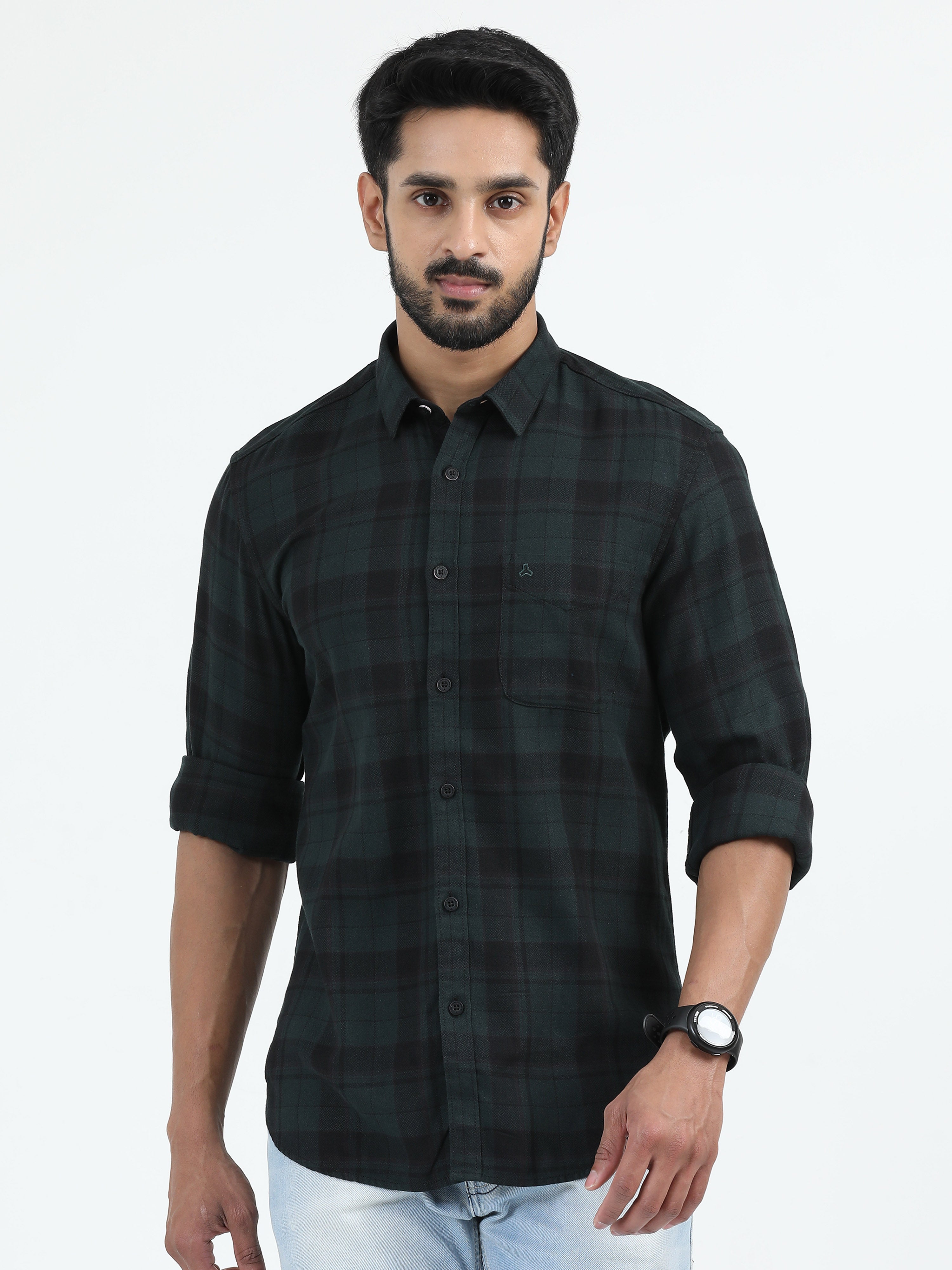 MEN'S GREEN CHECKS SLIM FIT SHIRT