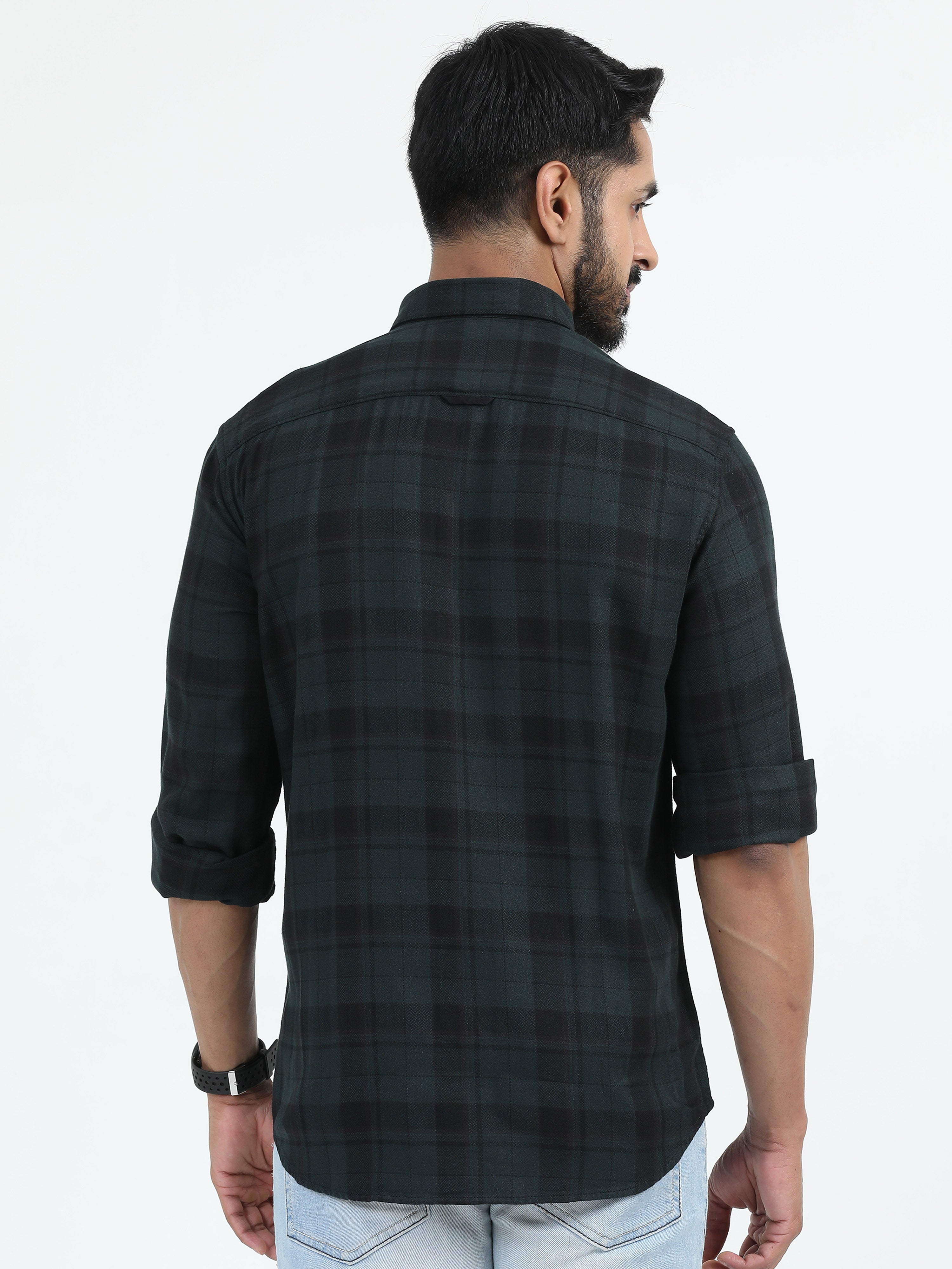 MEN'S GREEN CHECKS SLIM FIT SHIRT