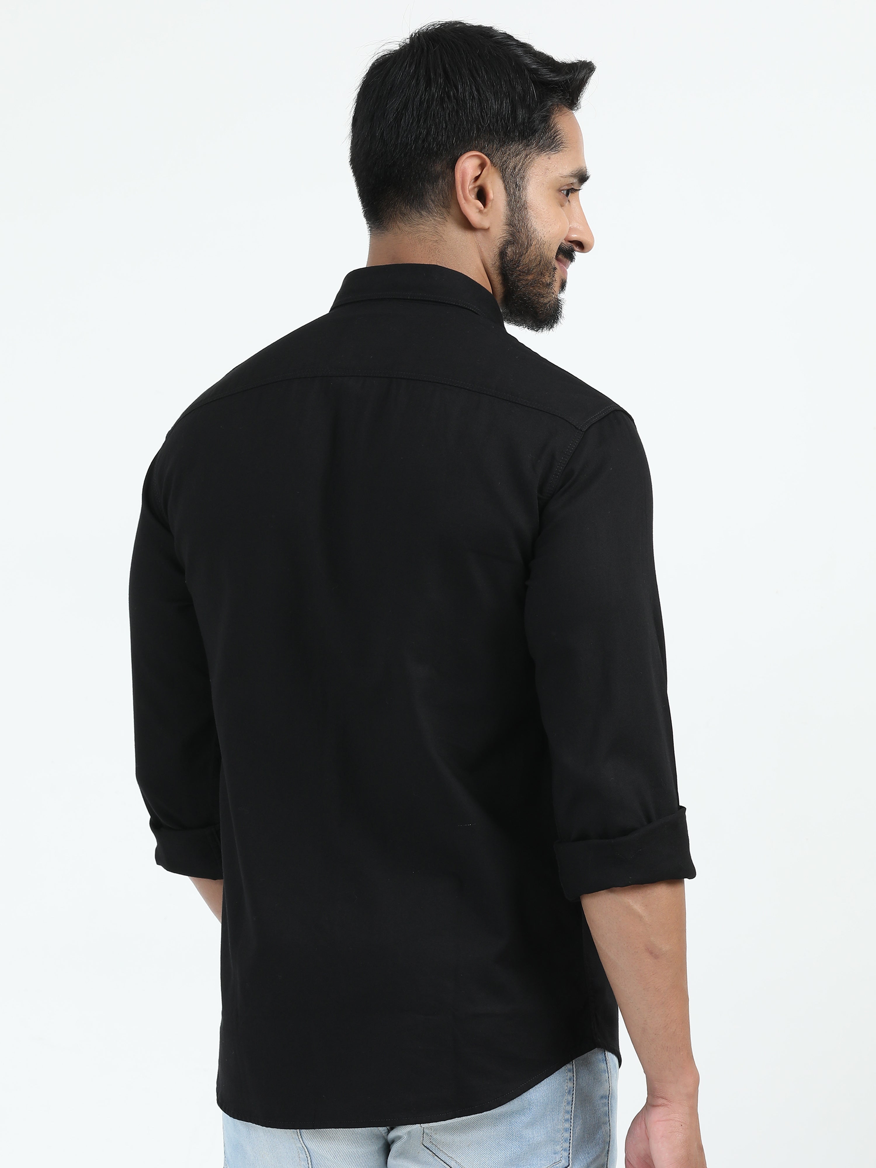 MEN'S BLACK SOLID SLIM FIT SHIRT