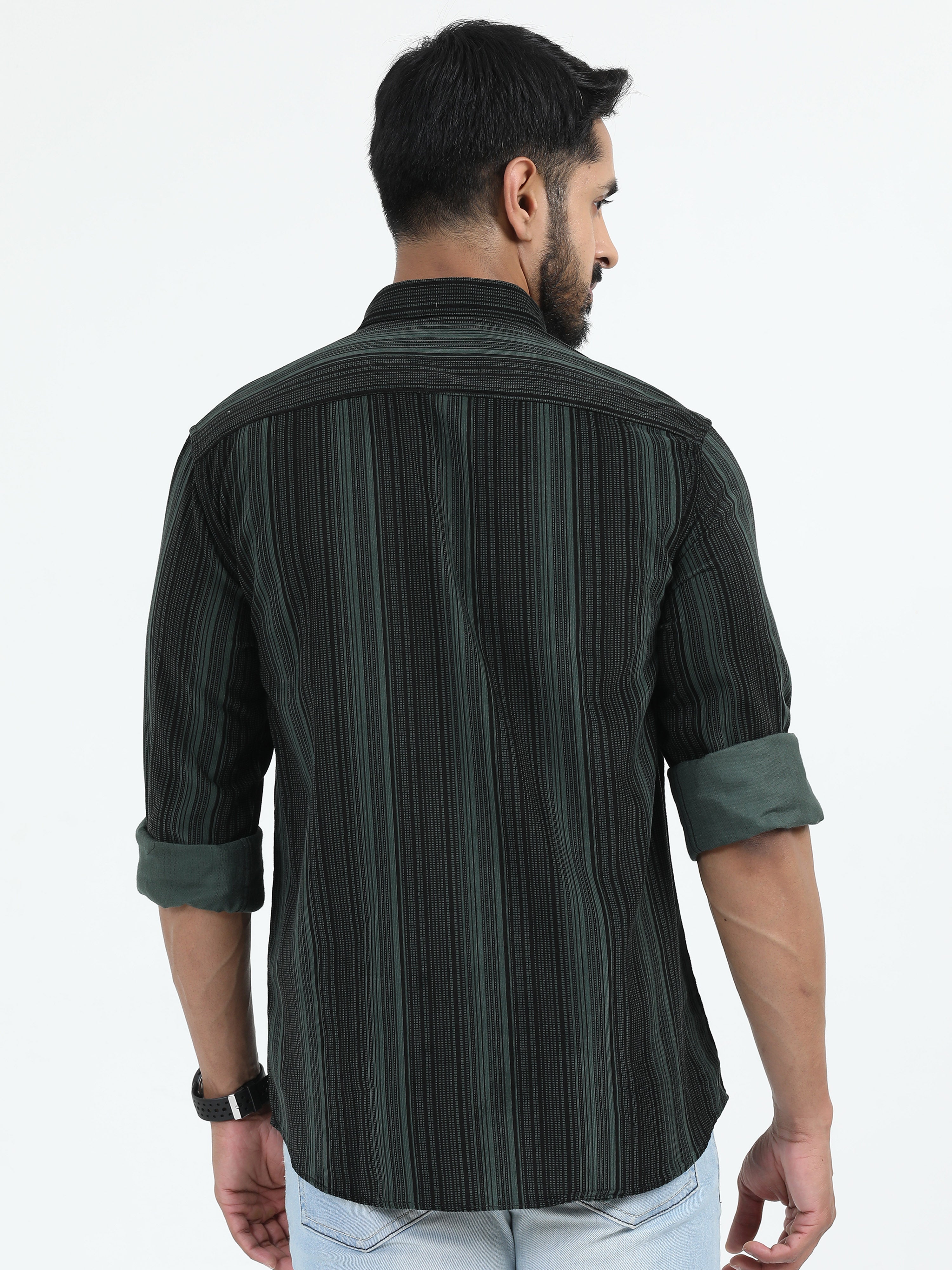 MEN'S GREEN STRIPES SLIM FIT SHIRT