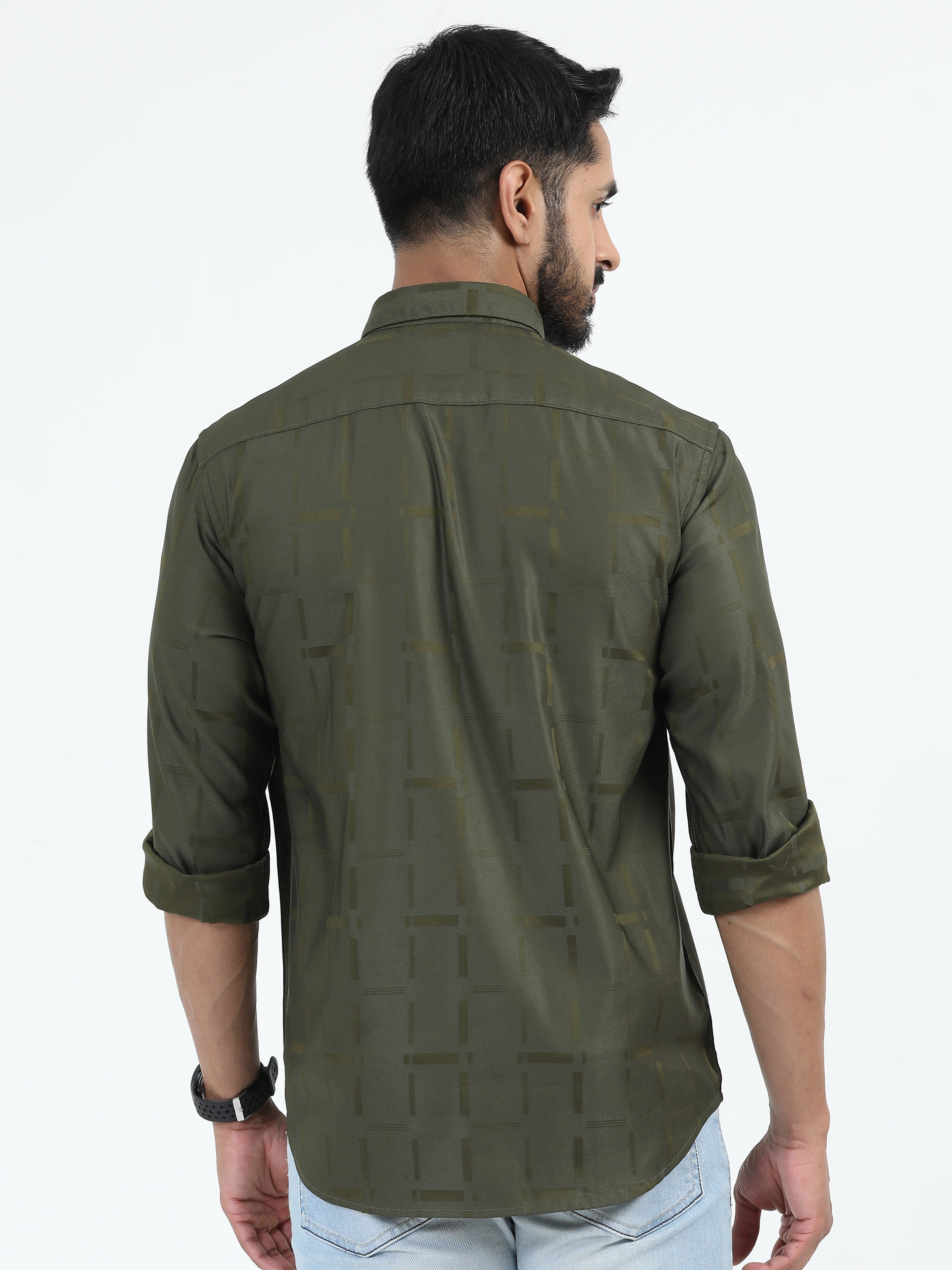 MEN'S GREEN PLAIN SLIM FIT SHIRT