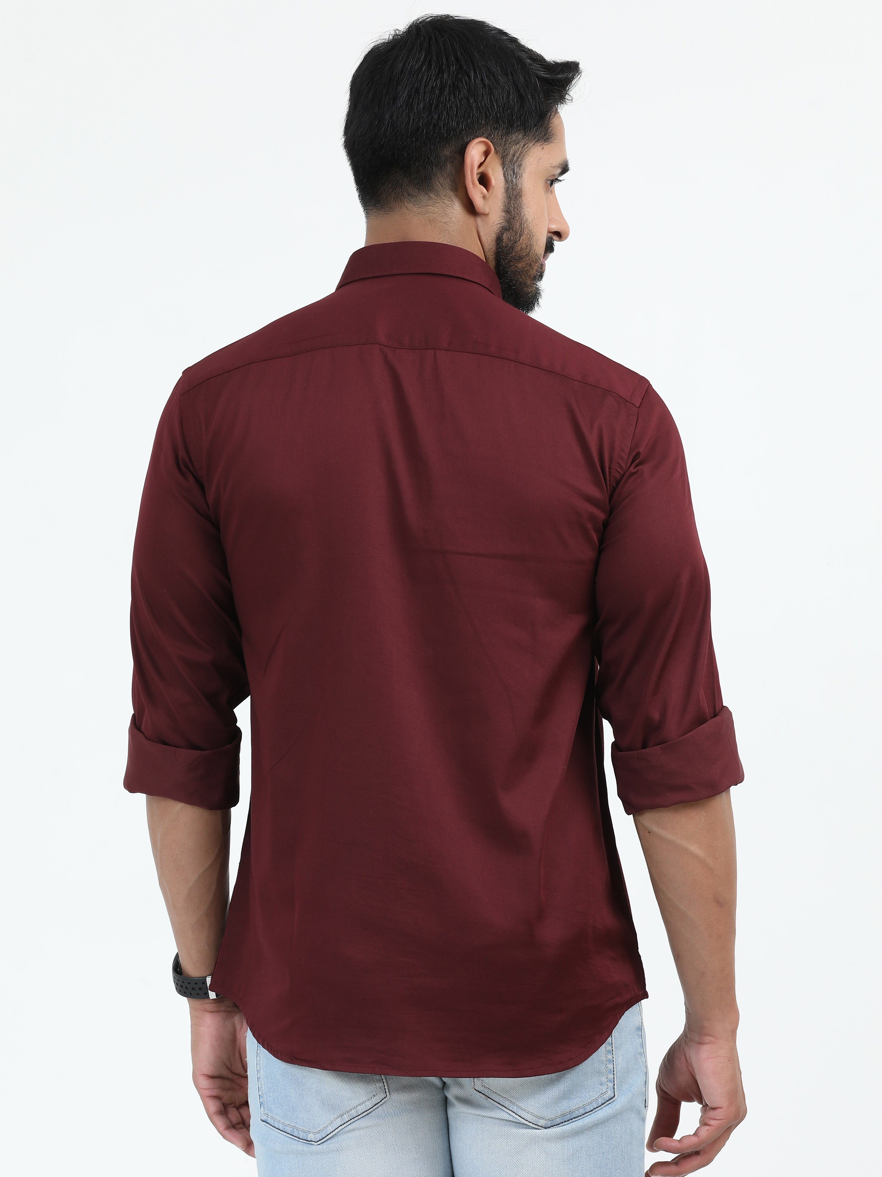 MEN'S MAROON SOLID SLIM FIT SHIRT