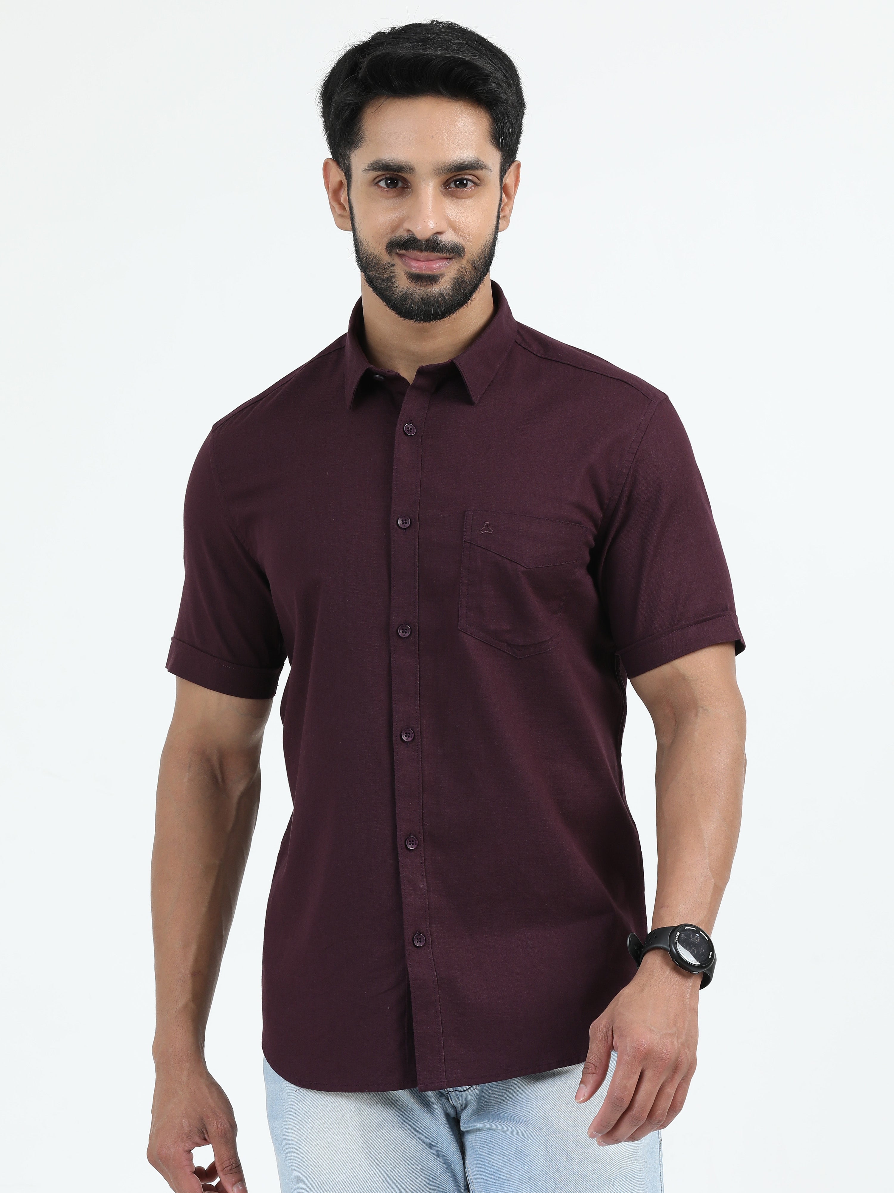 MEN'S PURPLE  SOLID SLIM FIT SHIRT