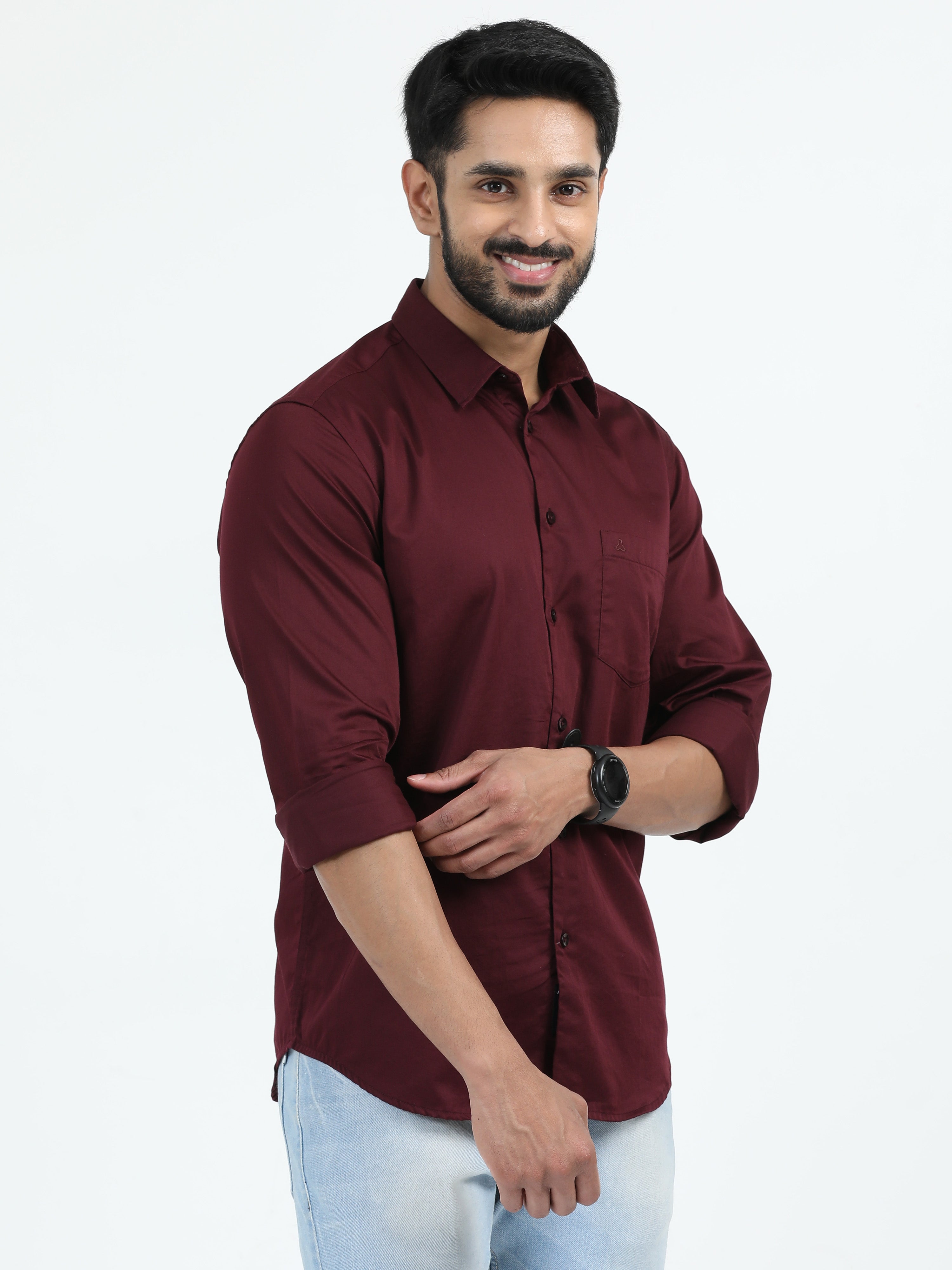 MEN'S MAROON SOLID SLIM FIT SHIRT