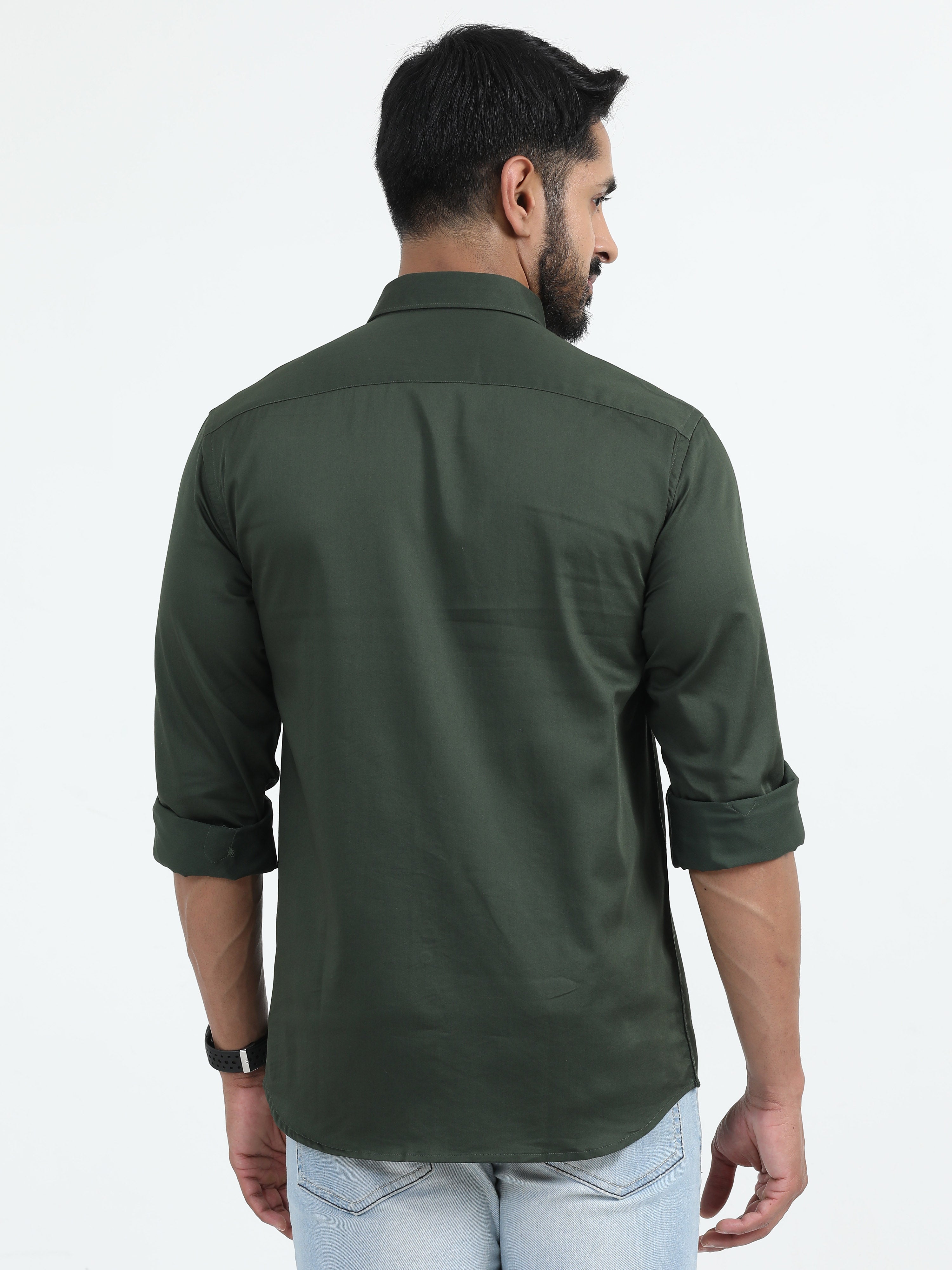 MEN'S BOTTLE GREEN SOLID SLIM FIT SHIRT