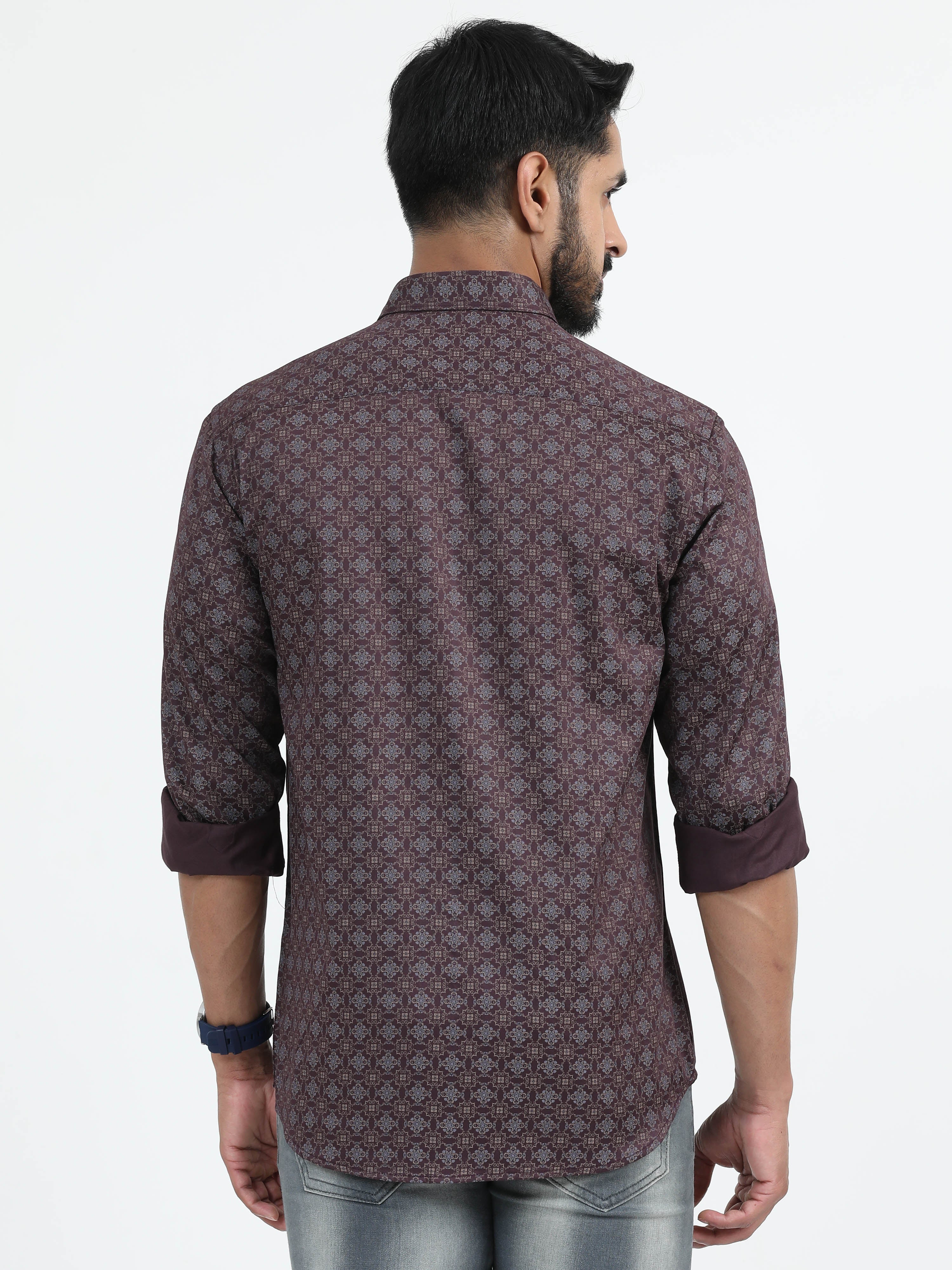 MEN'S MAROON PRINT SLIM FIT SHIRT