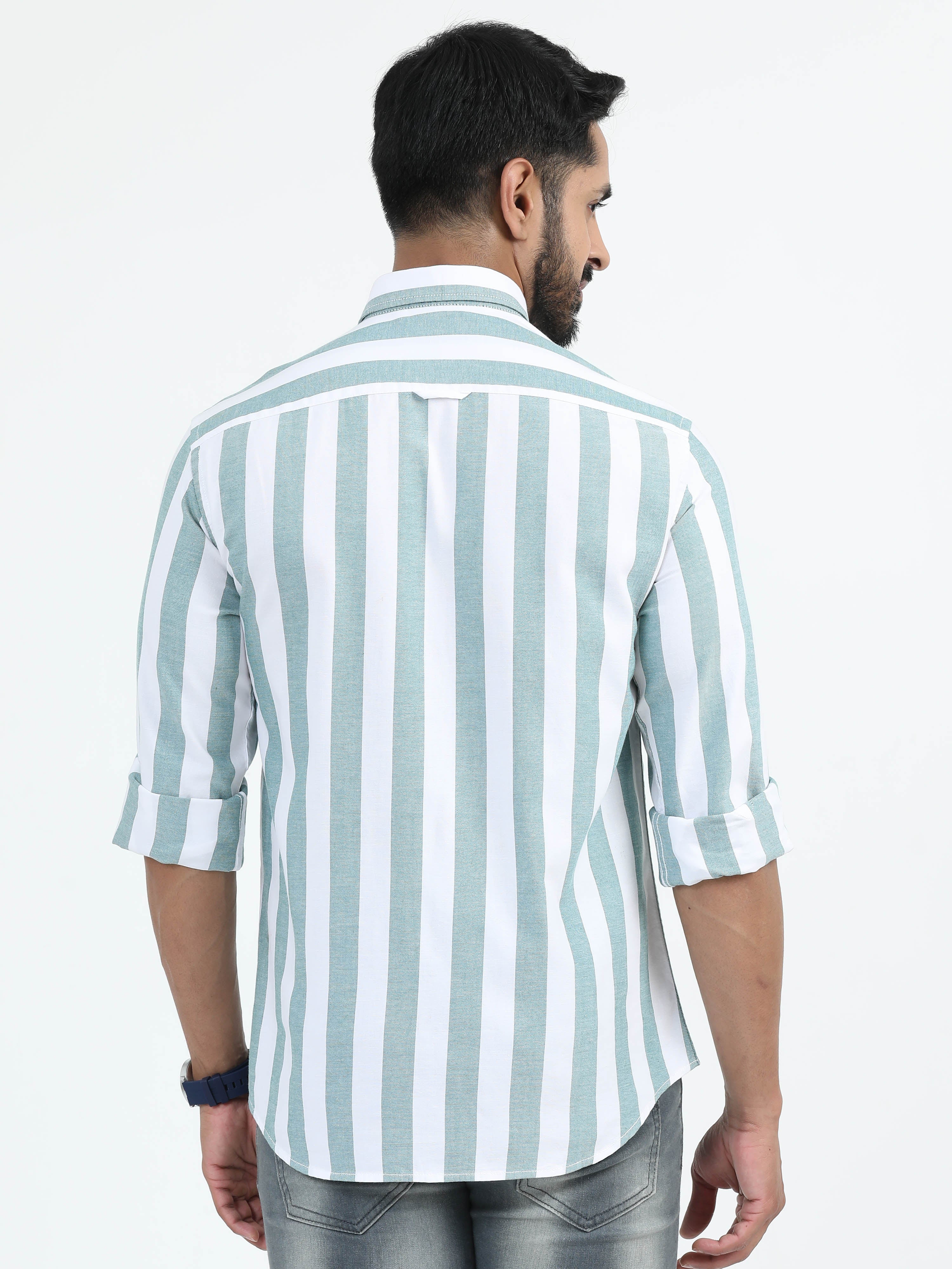 MEN'S GREEN STRIPES SLIM FIT SHIRT