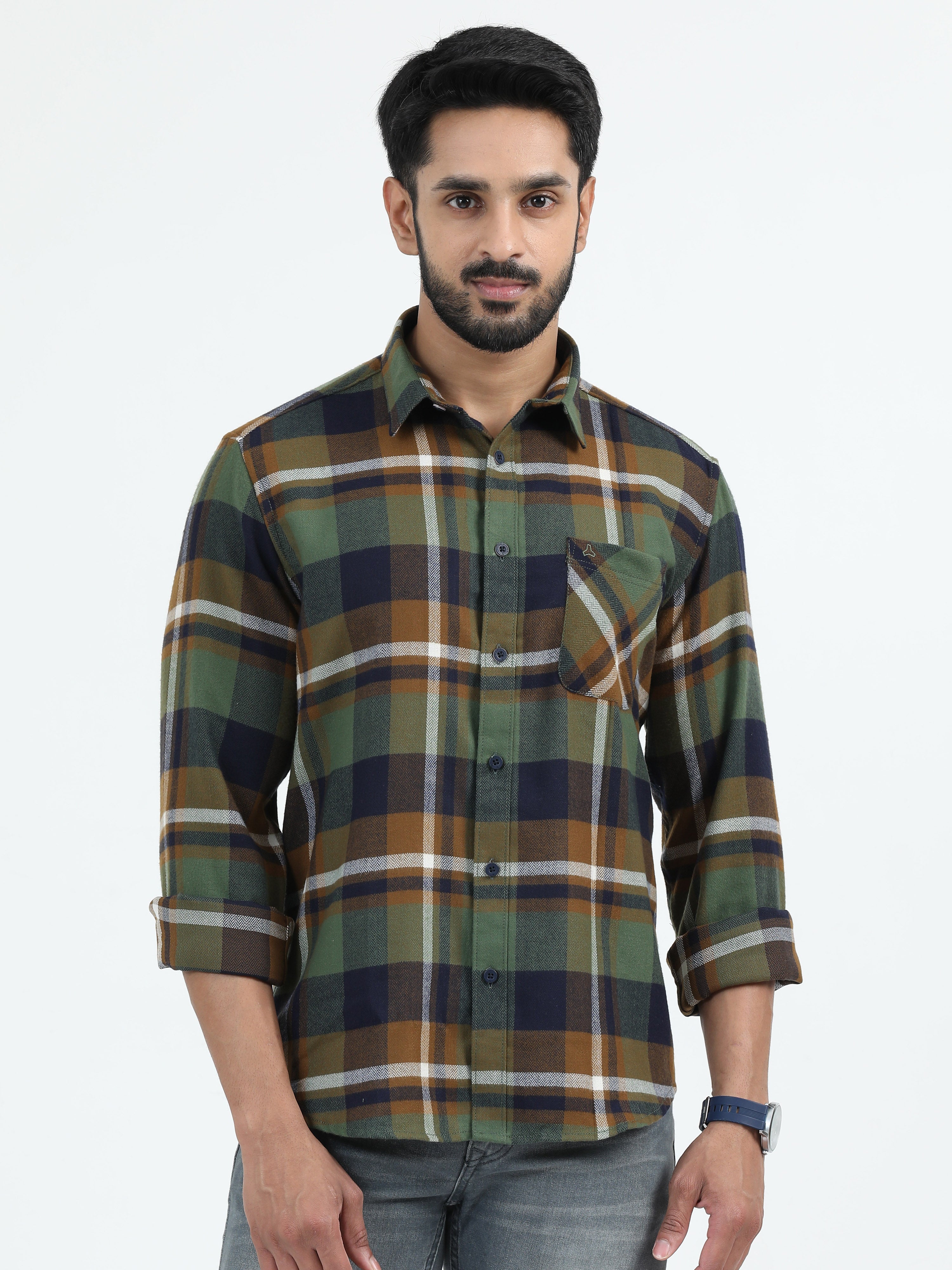 MEN'S GREEN CHECKS SLIM FIT SHIRT