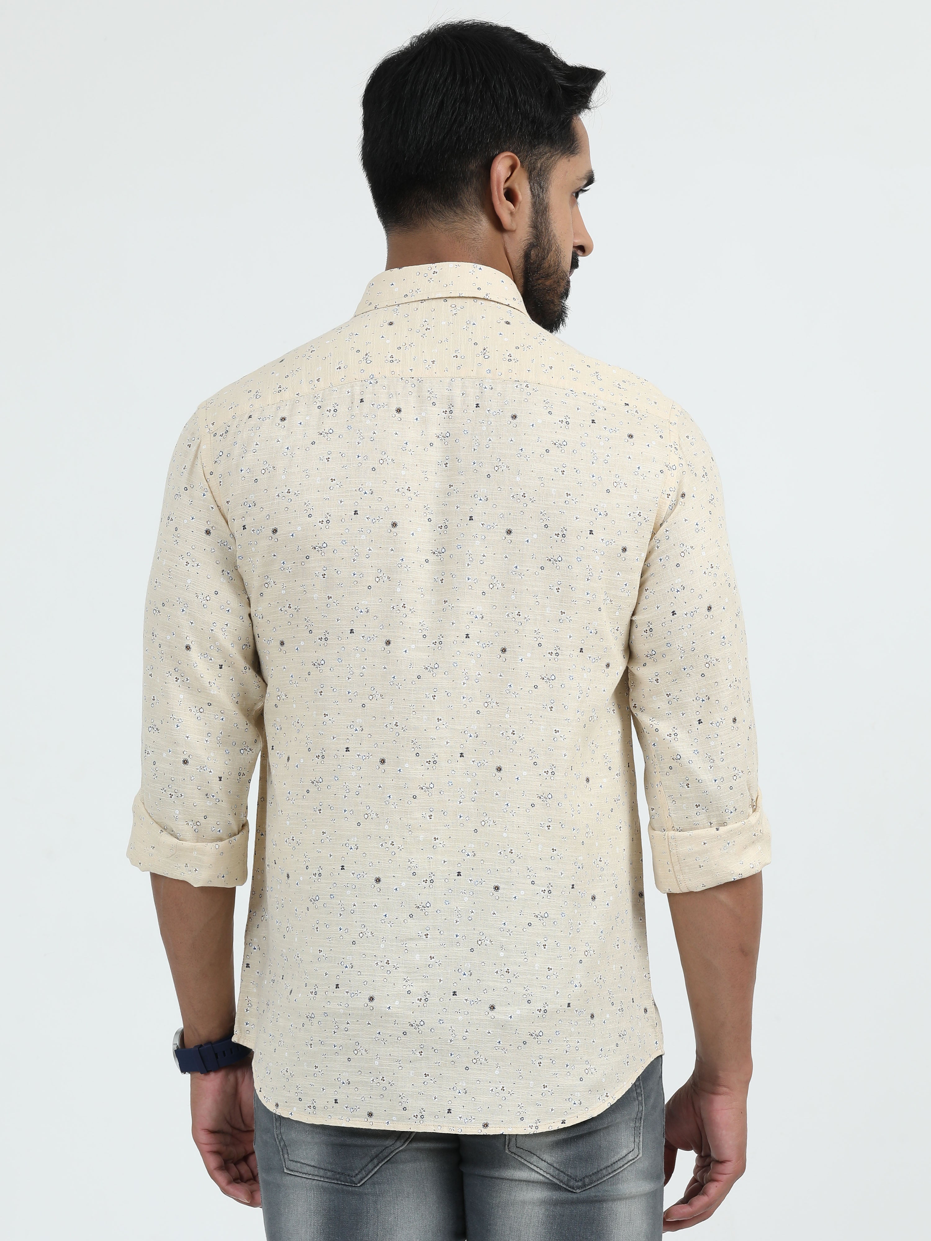 MEN'S CREAM PRINTED  SLIM FIT SHIRT