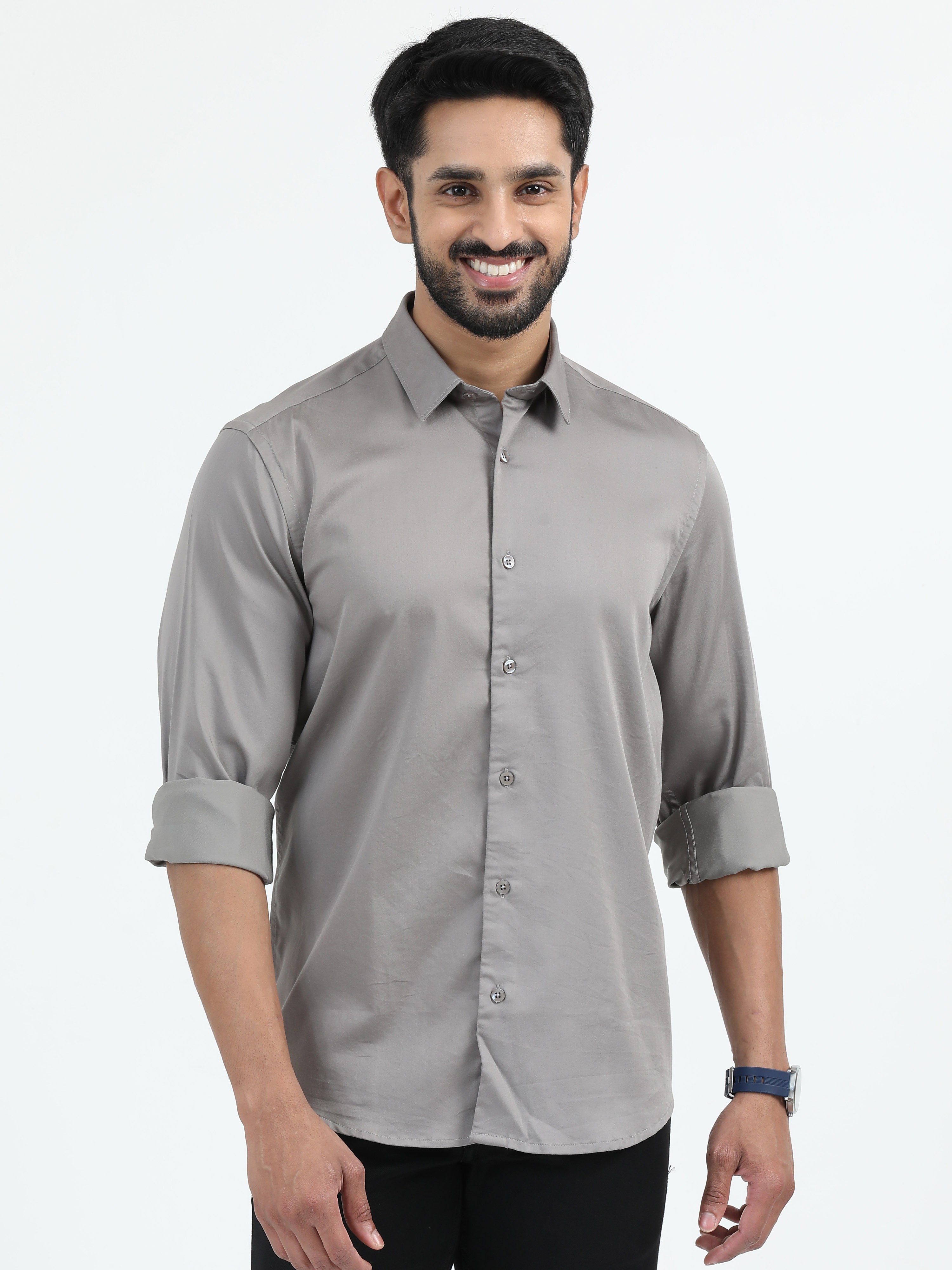 MEN'S MID GREY SOLID SLIM FIT SHIRT