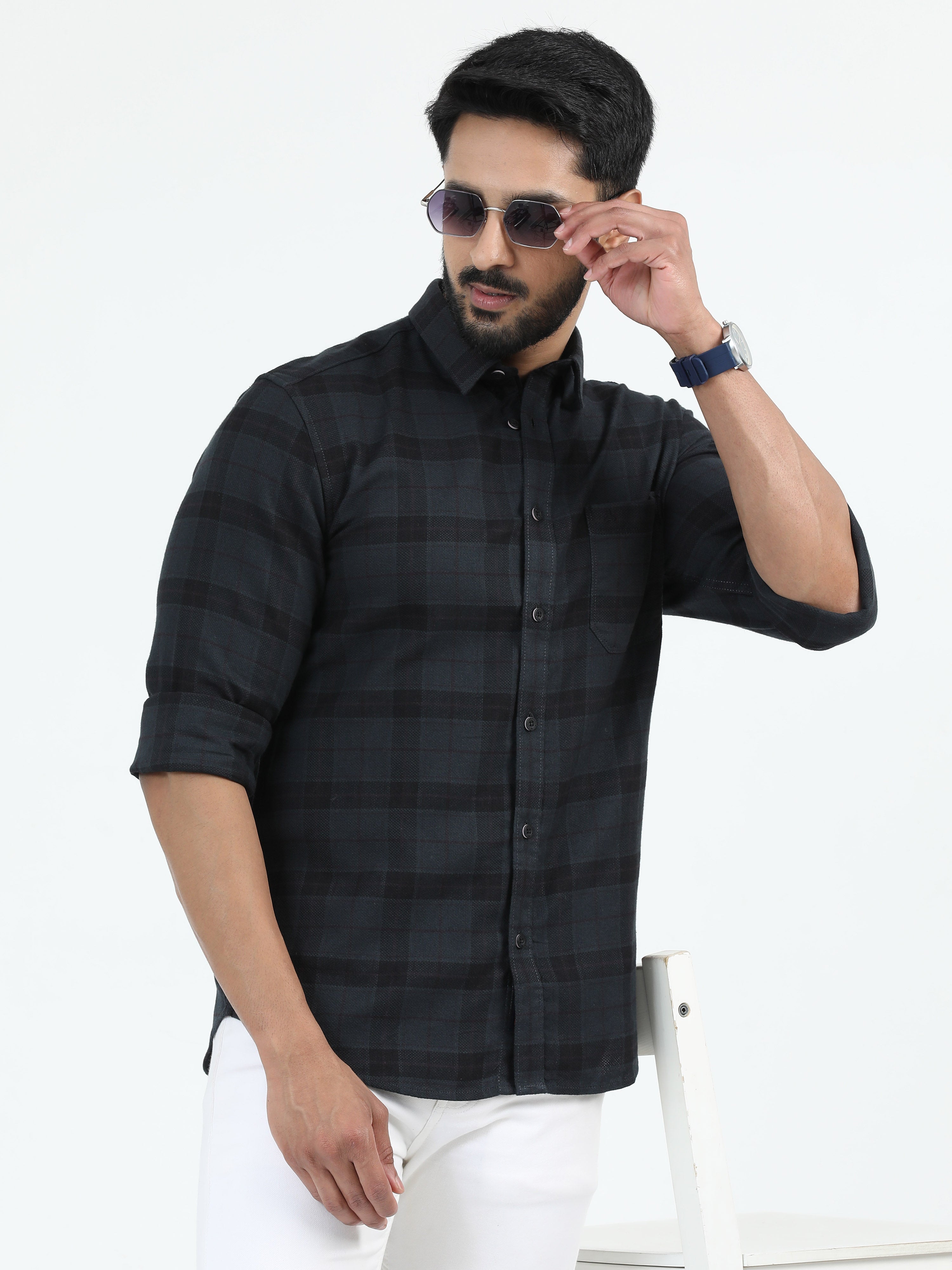 MEN'S DK.GREEN CHECKS SLIM FIT SHIRT