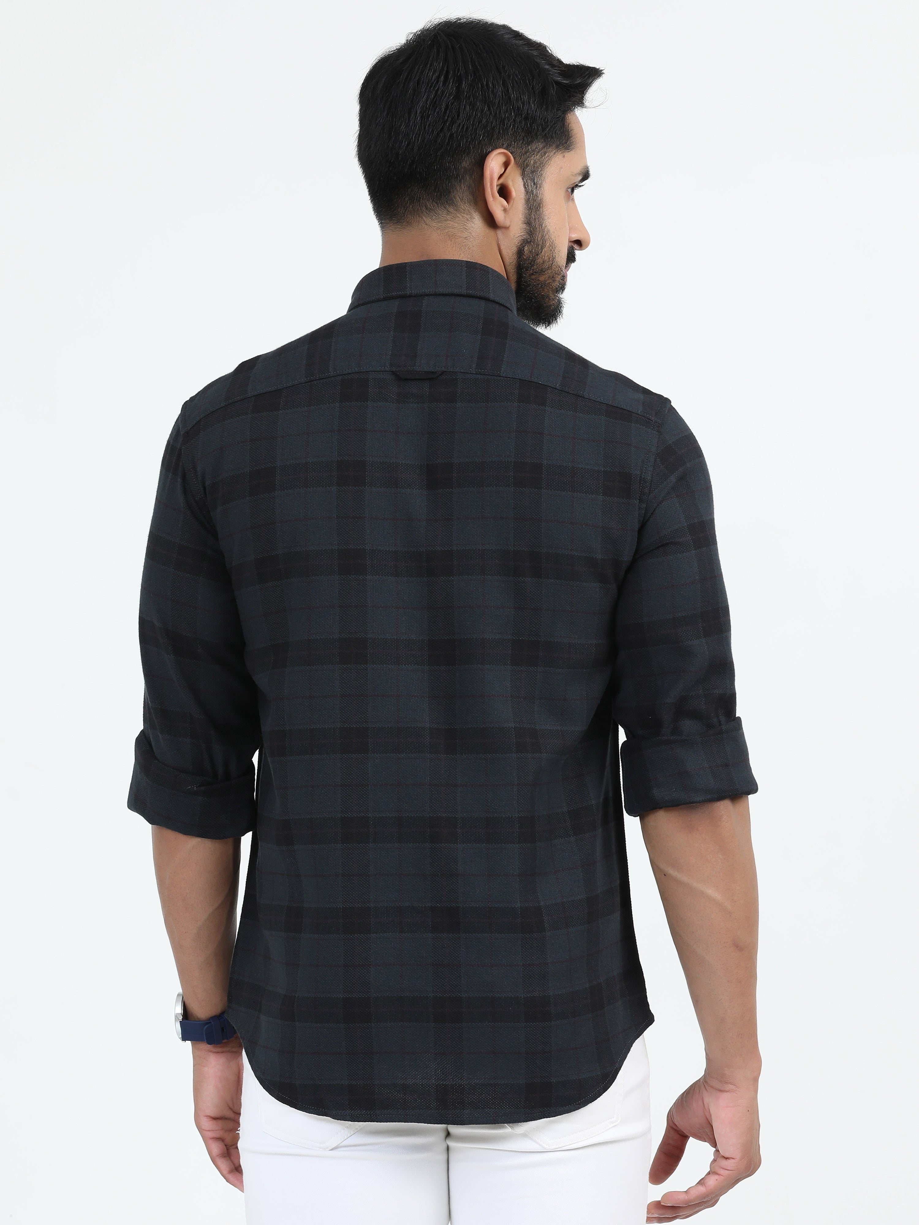 MEN'S DK.GREEN CHECKS SLIM FIT SHIRT