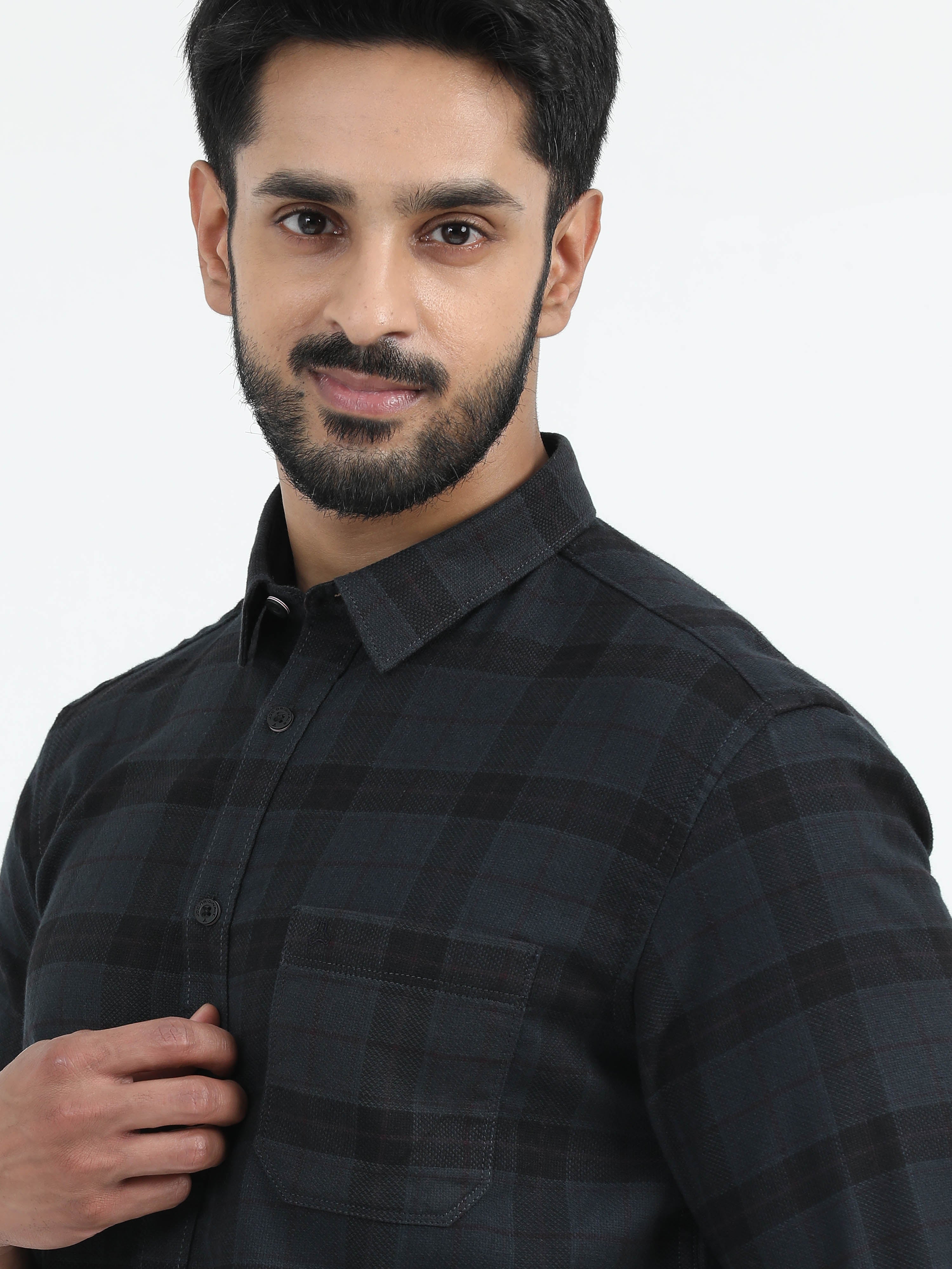 MEN'S DK.GREEN CHECKS SLIM FIT SHIRT