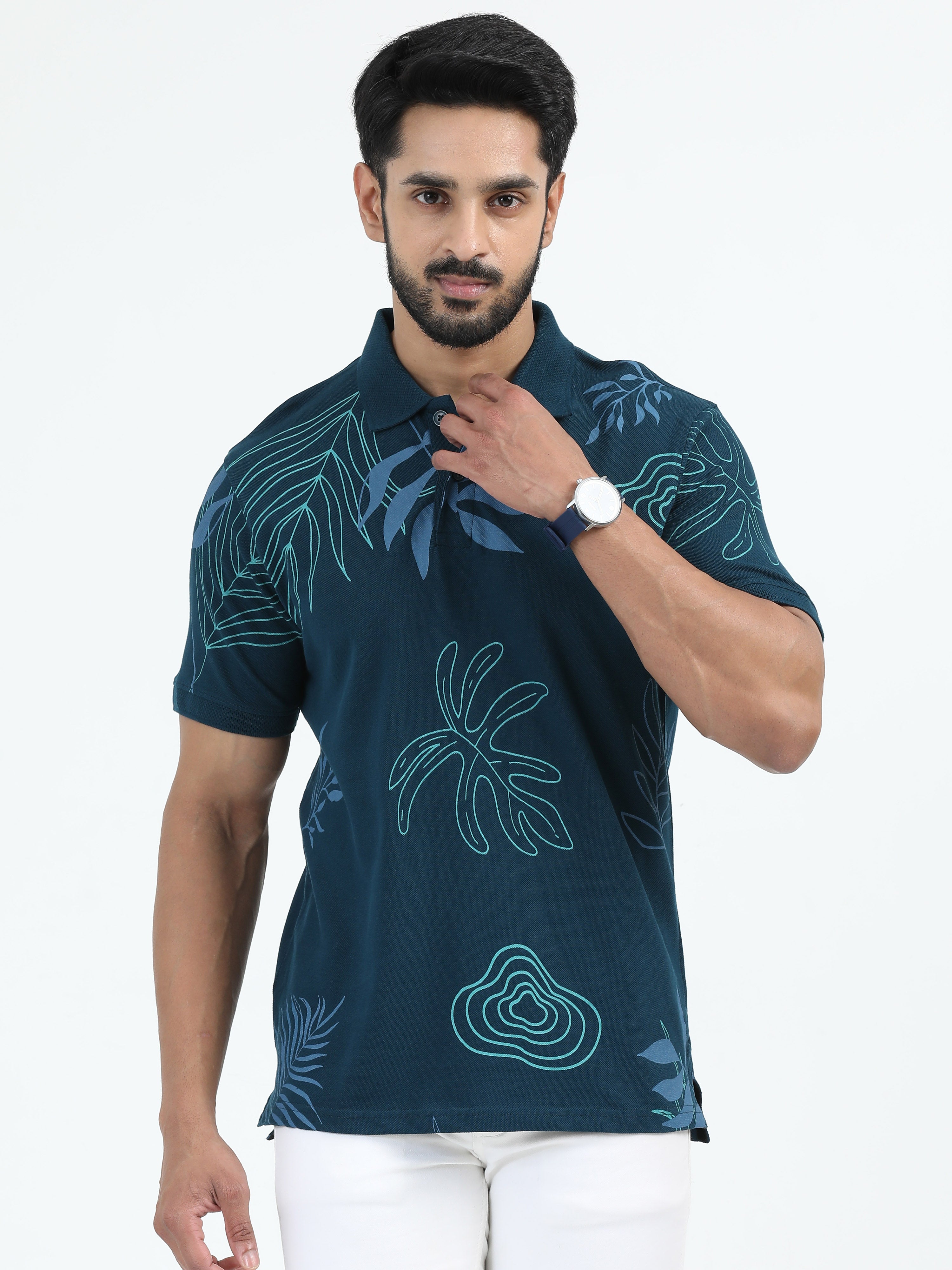 MEN'S BLUES GREEN SLIM FIT POLO T-SHIRT