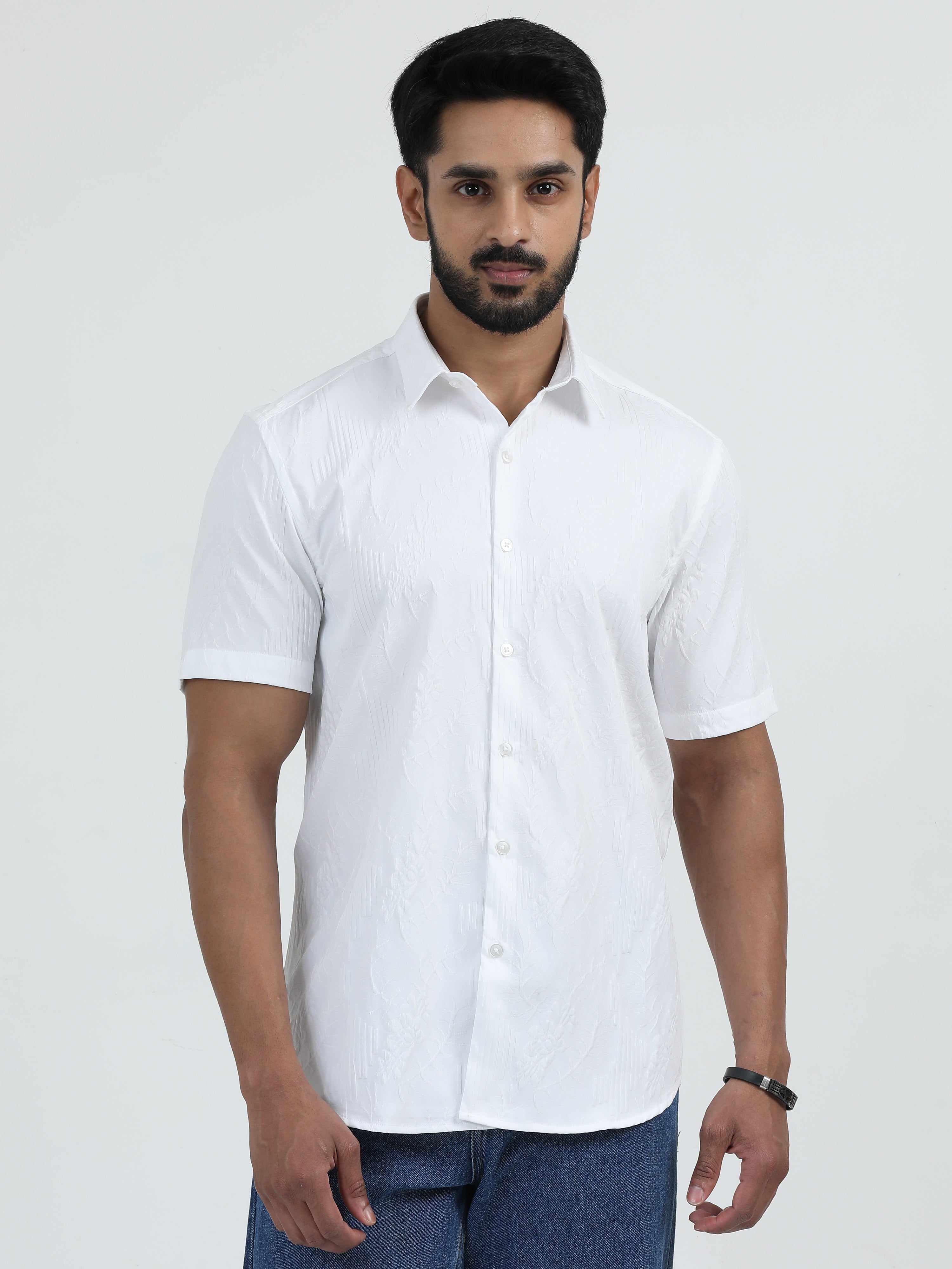 MEN'S WHITE PRINT SLIM FIT SHIRT