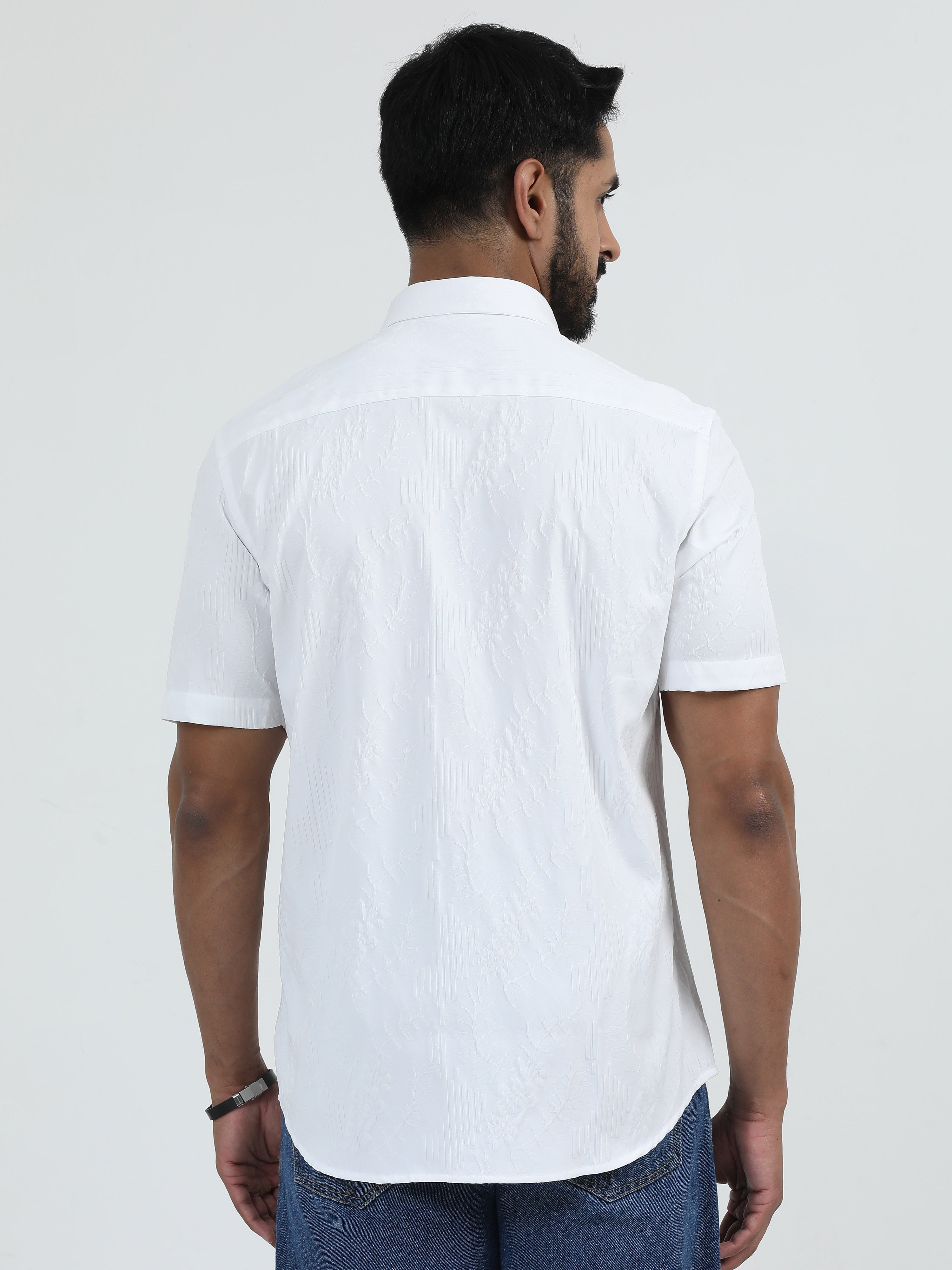 MEN'S WHITE PRINT SLIM FIT SHIRT