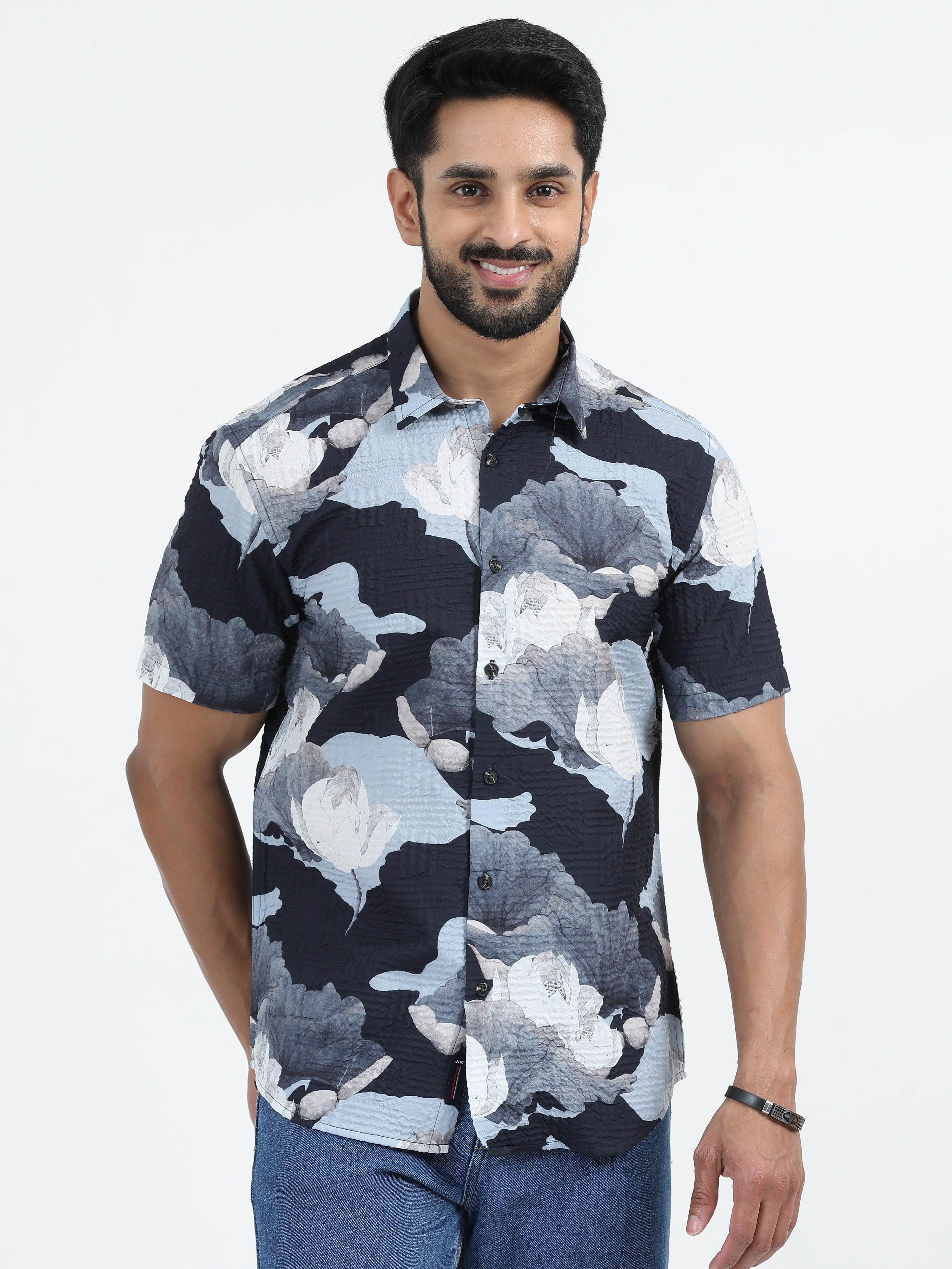 MEN'S NAVY PRINT SLIM FIT SHIRT