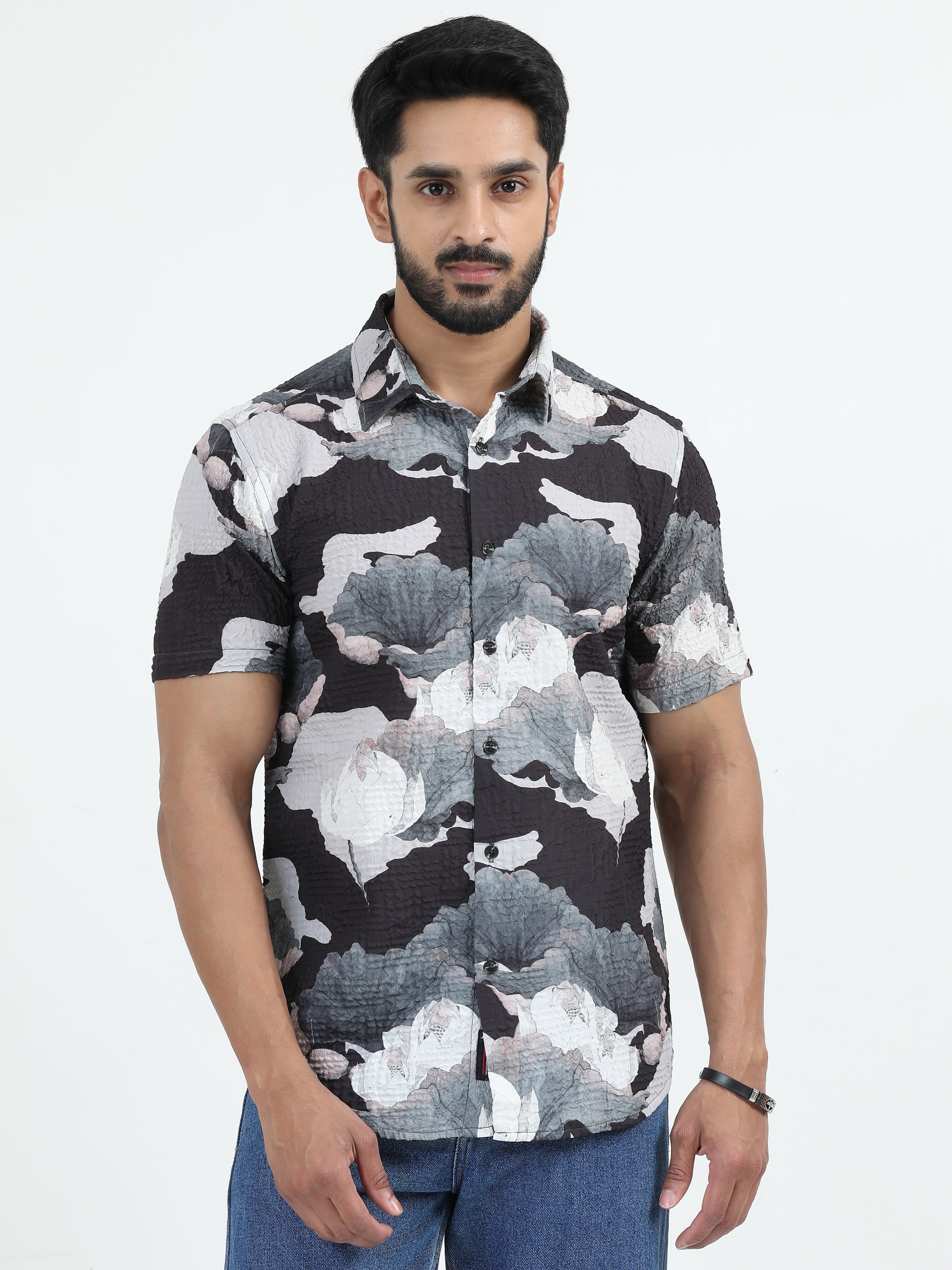 MEN'S BLACK PRINT SLIM FIT SHIRT