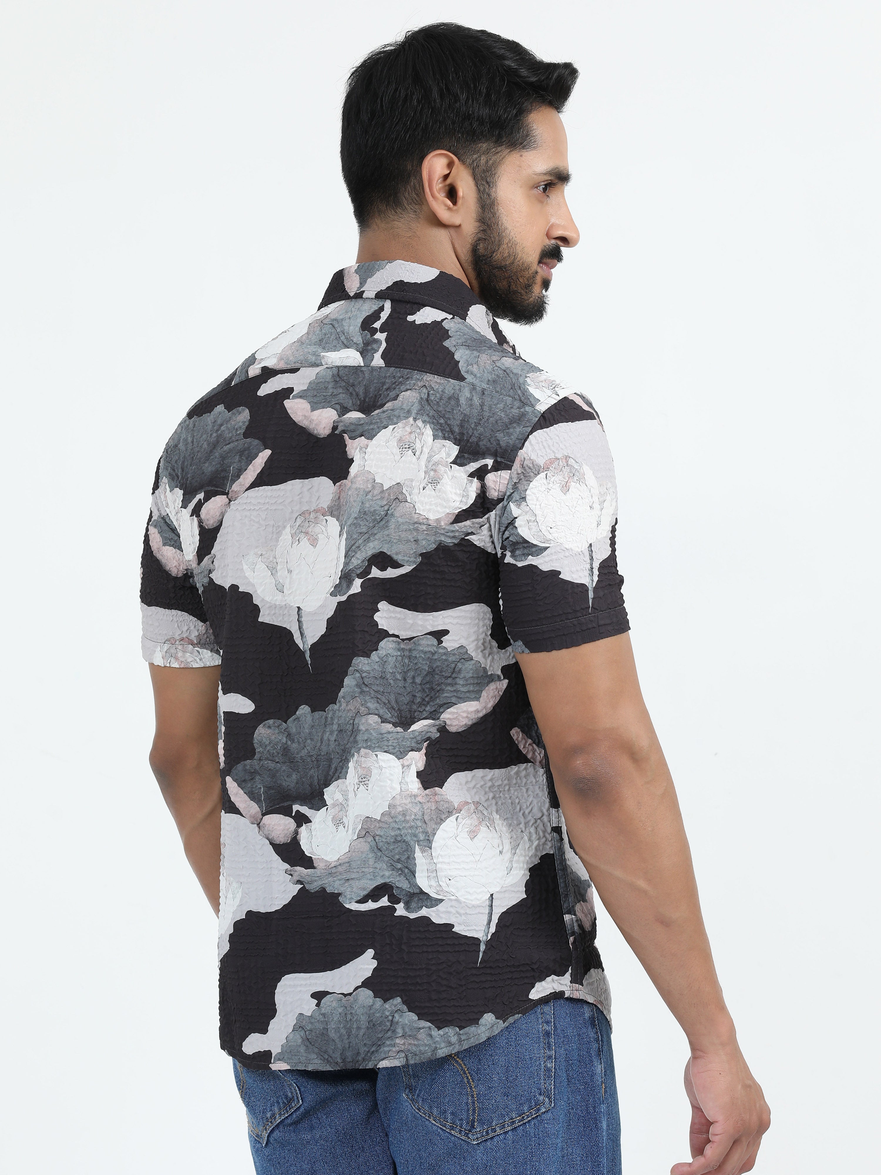 MEN'S BLACK PRINT SLIM FIT SHIRT