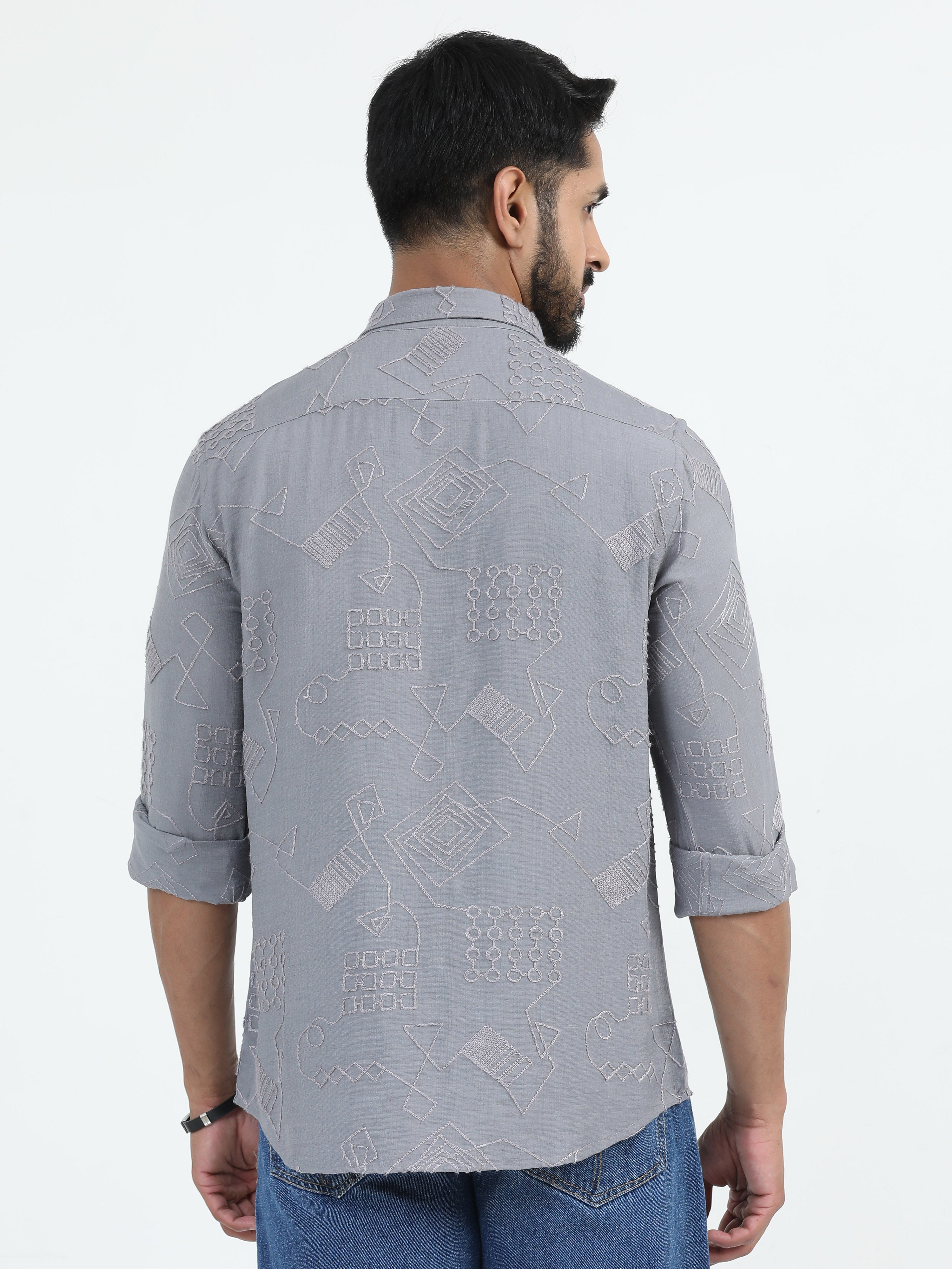 MEN'S GREY PRINT SLIM FIT SHIRT