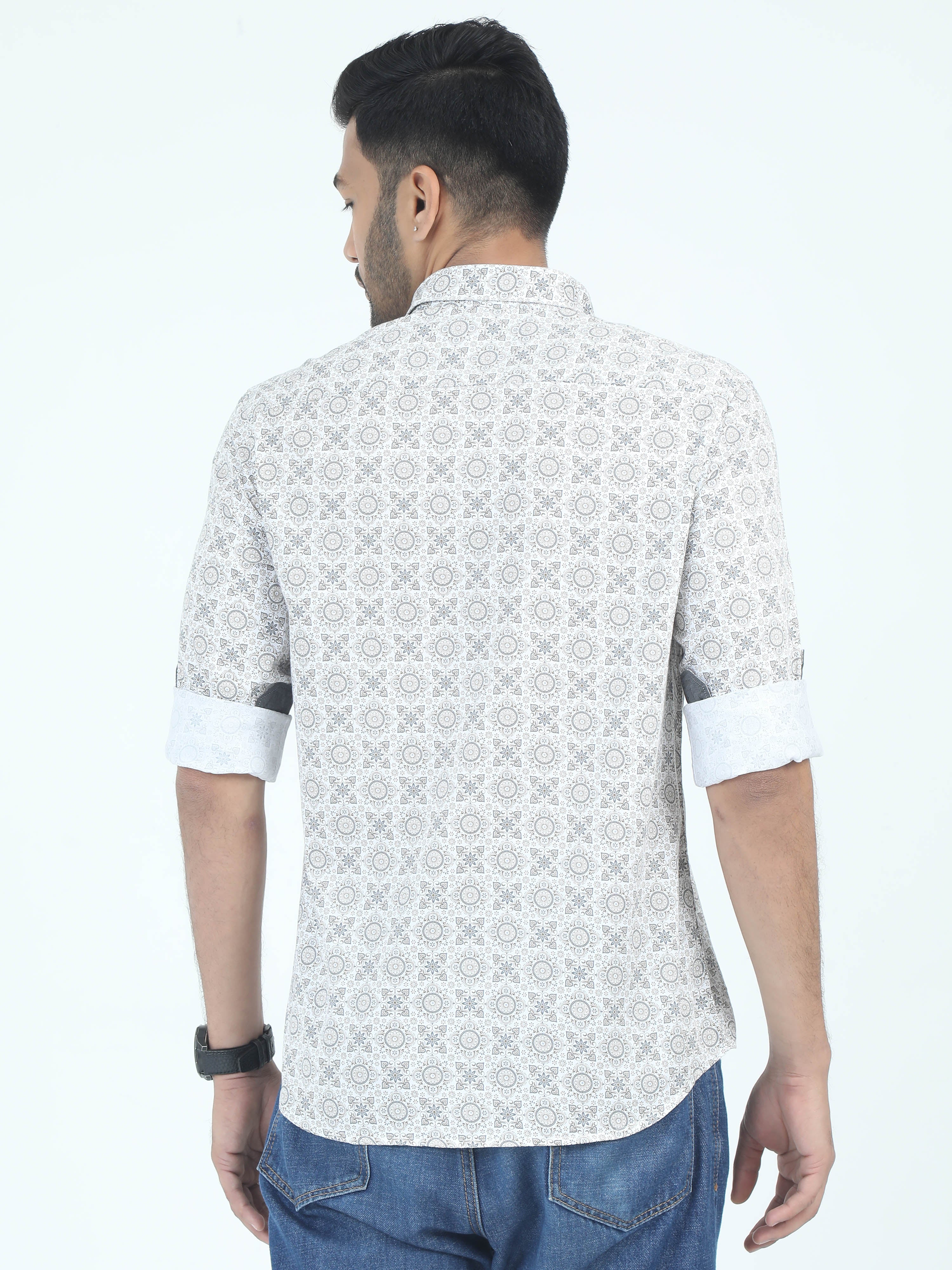 MEN'S WHITE PRINTED SLIM FIT SHIRT