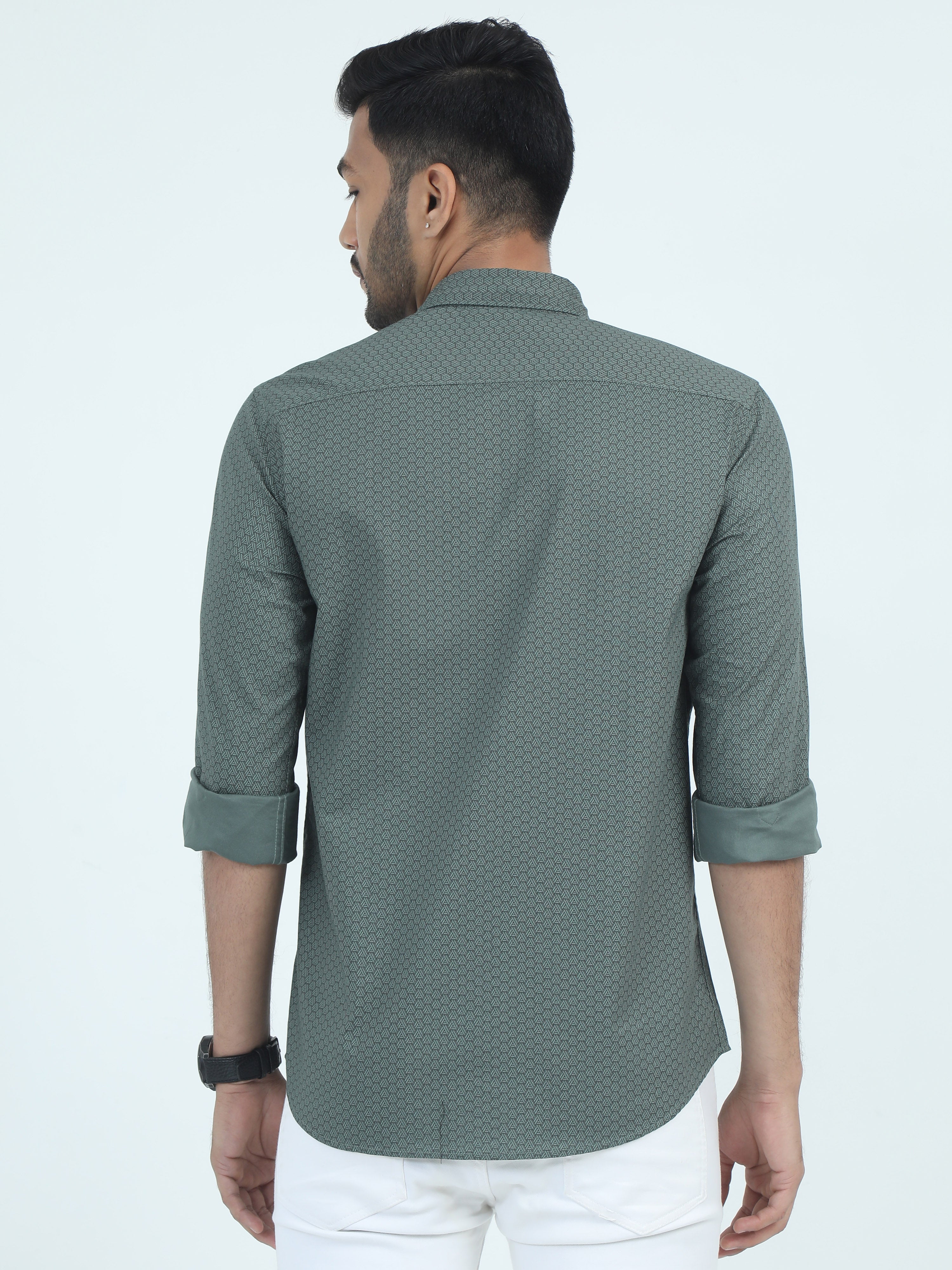 MEN'S GREEN PRINT SLIM FIT SHIRT