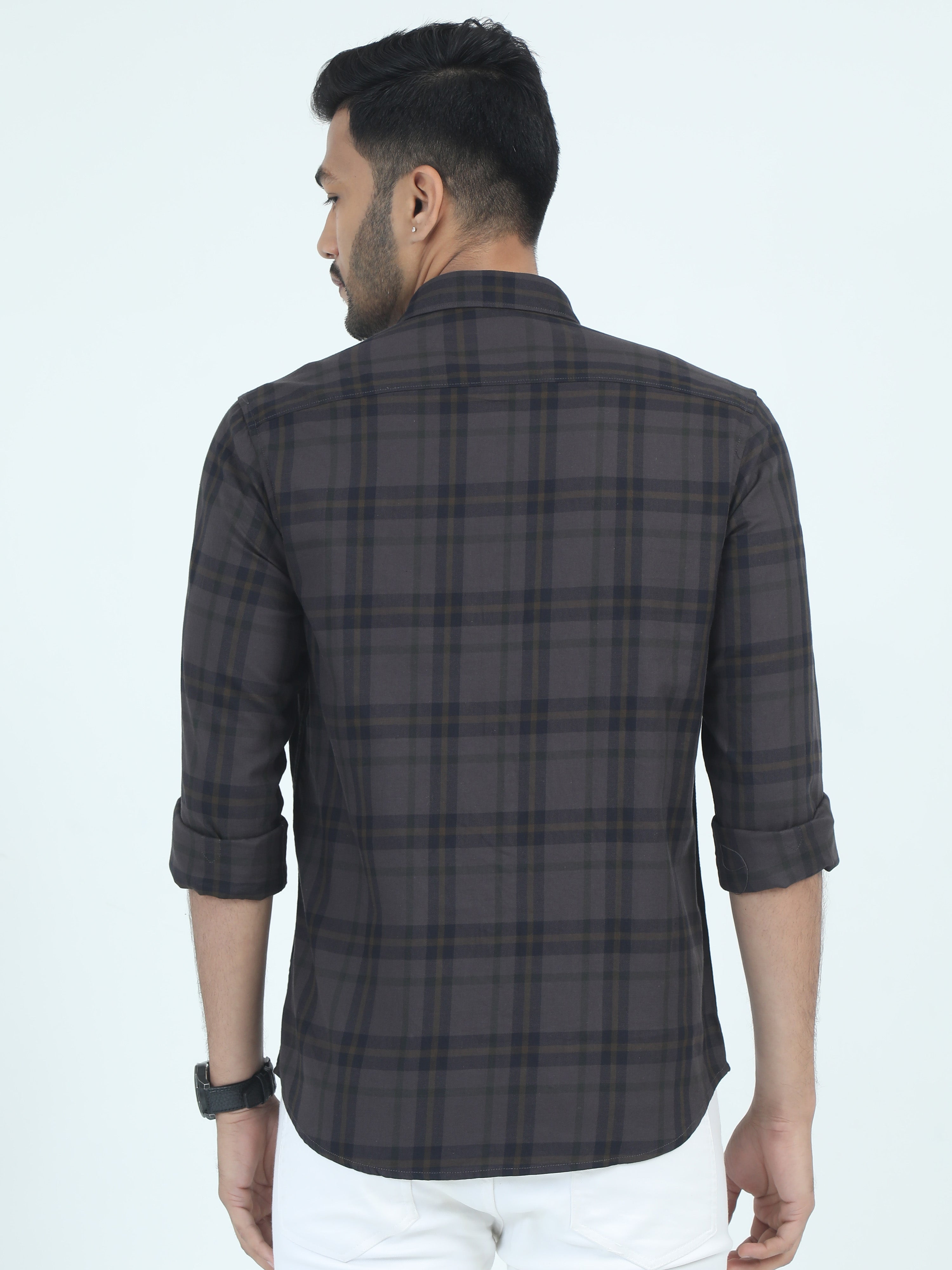 MEN'S DK.GREY CHECKED SLIM FIT SHIRT