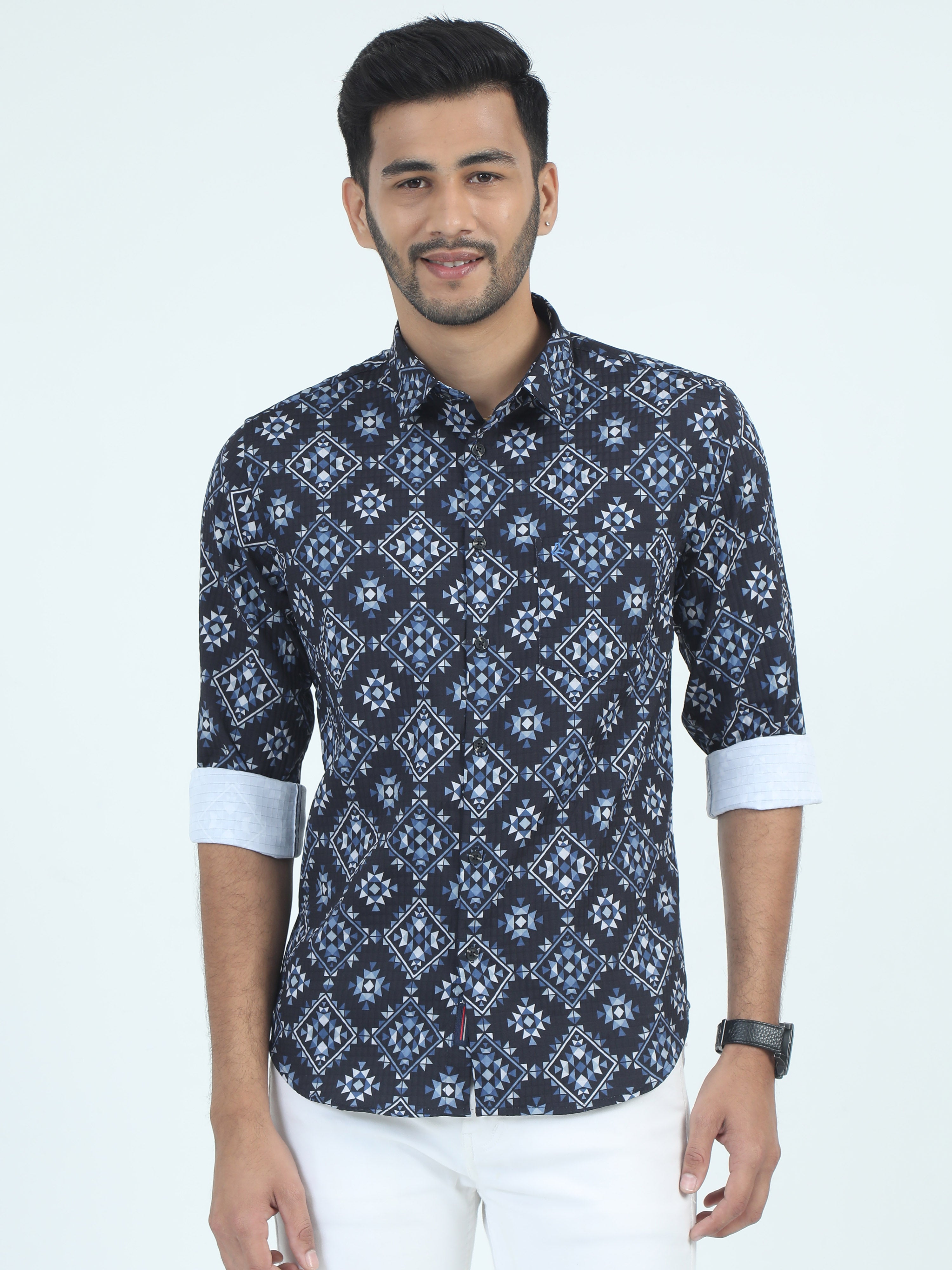 MEN'S DK.NAVY PRINT SLIM FIT SHIRT