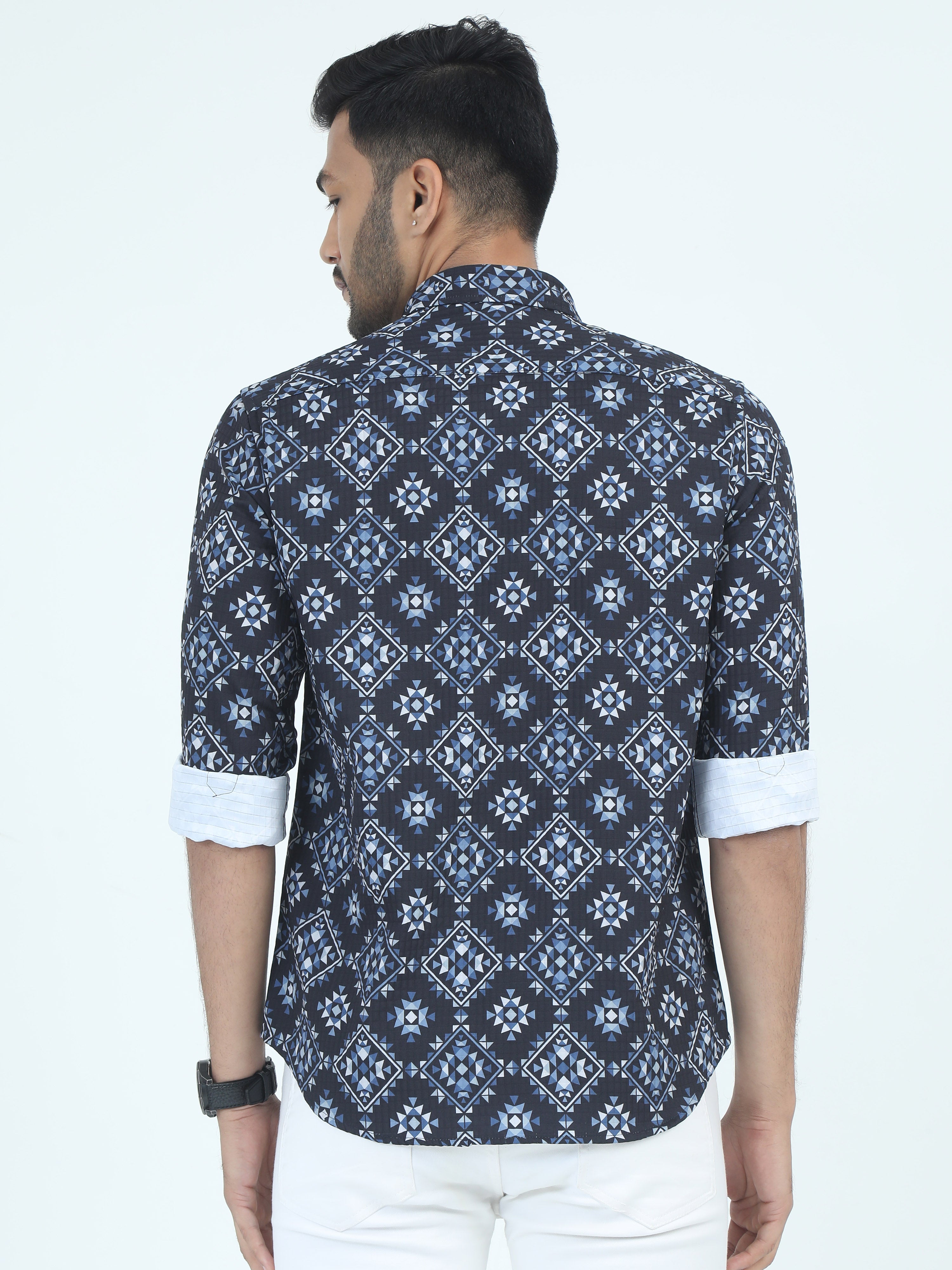 MEN'S DK.NAVY PRINT SLIM FIT SHIRT