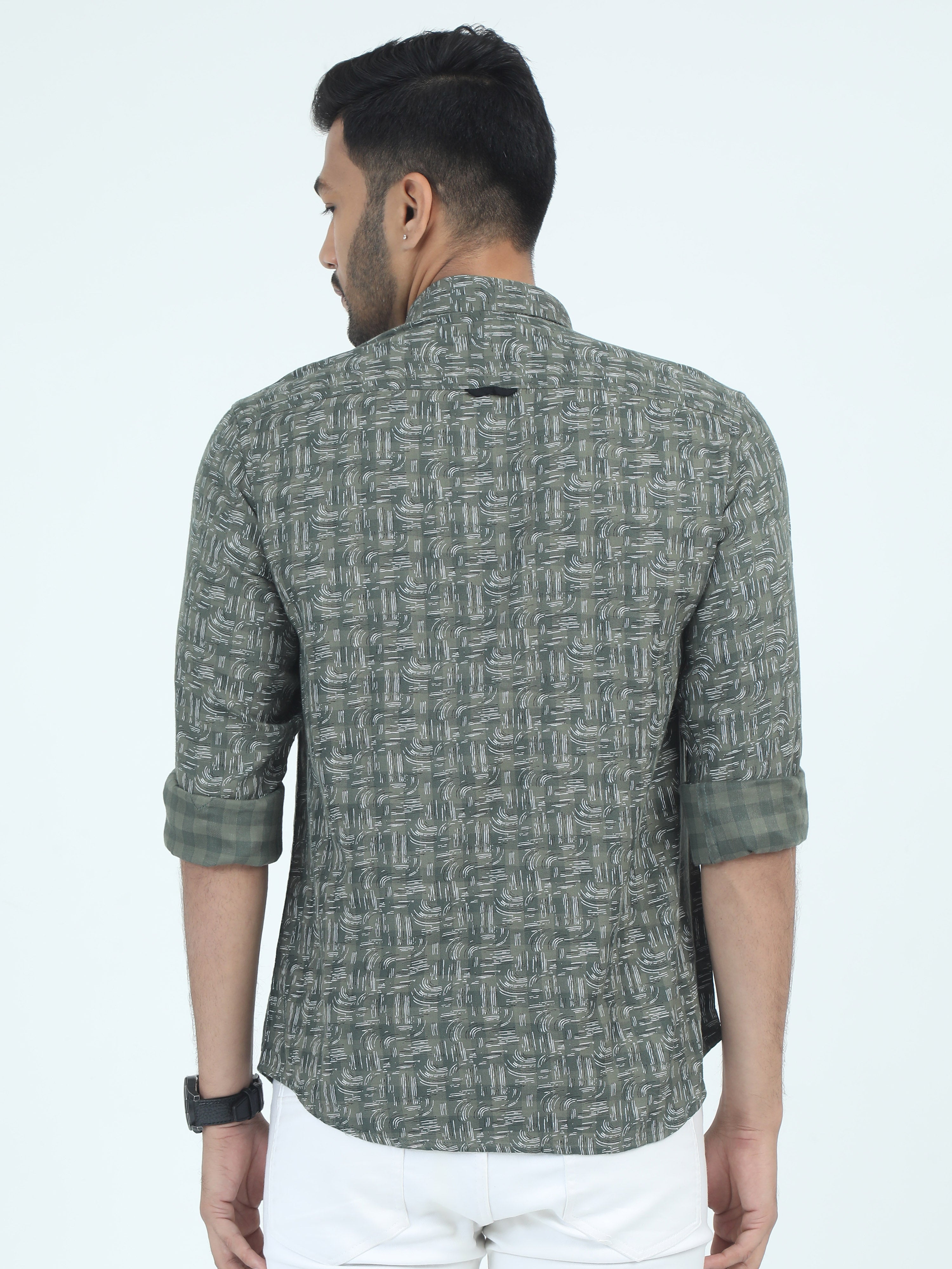 MEN'S GREEN PRINT SLIM FIT SHIRT