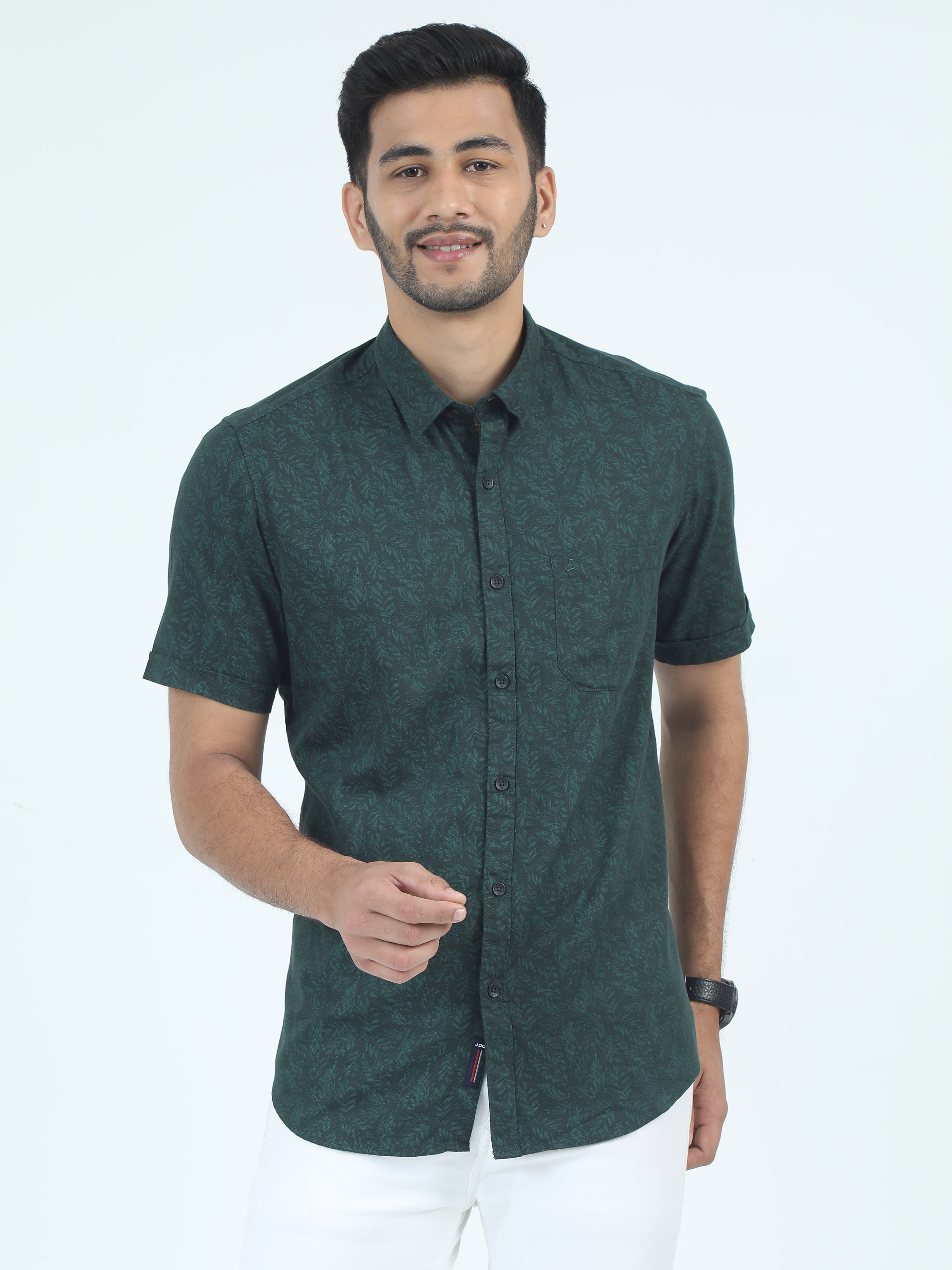 MEN'S GREEN PRINT SLIM FIT SHIRT