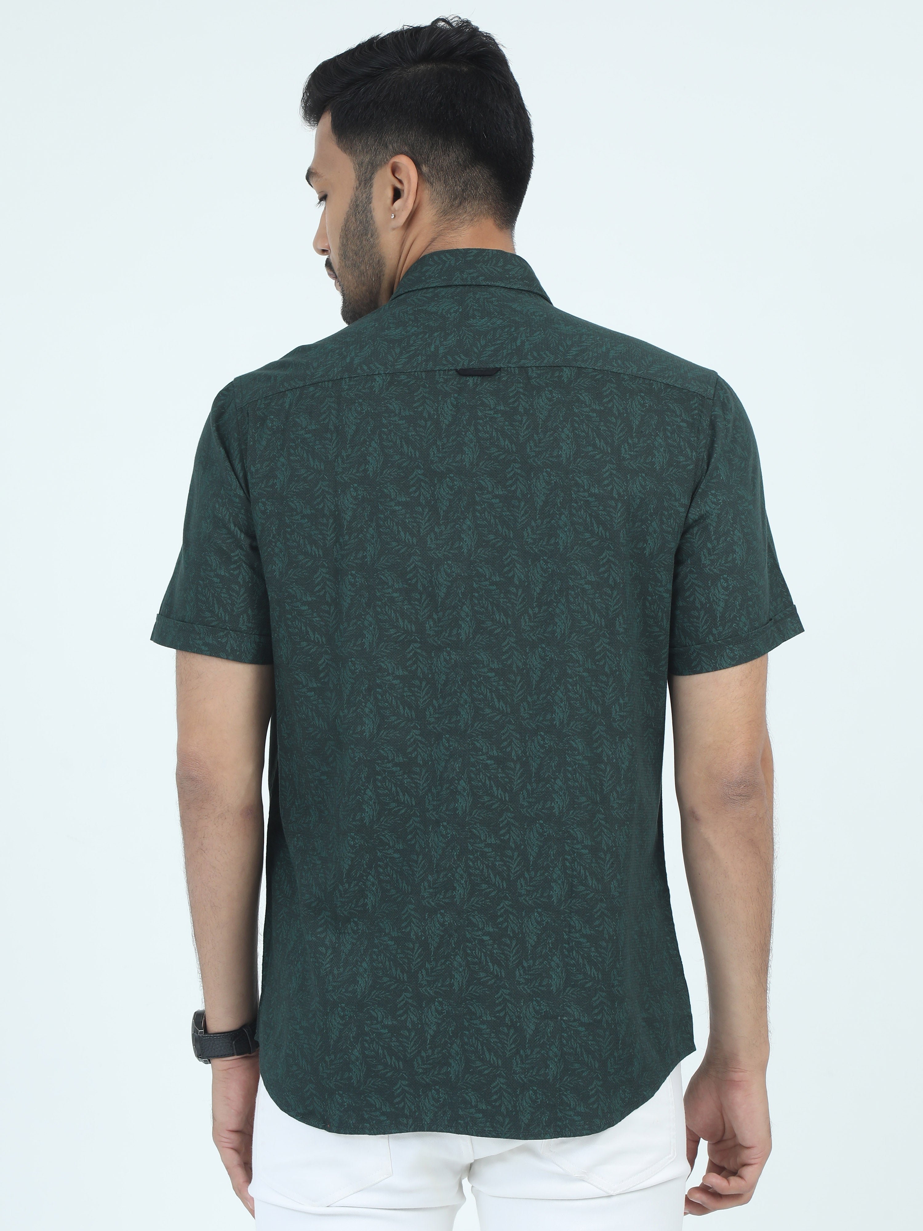 MEN'S GREEN PRINT SLIM FIT SHIRT