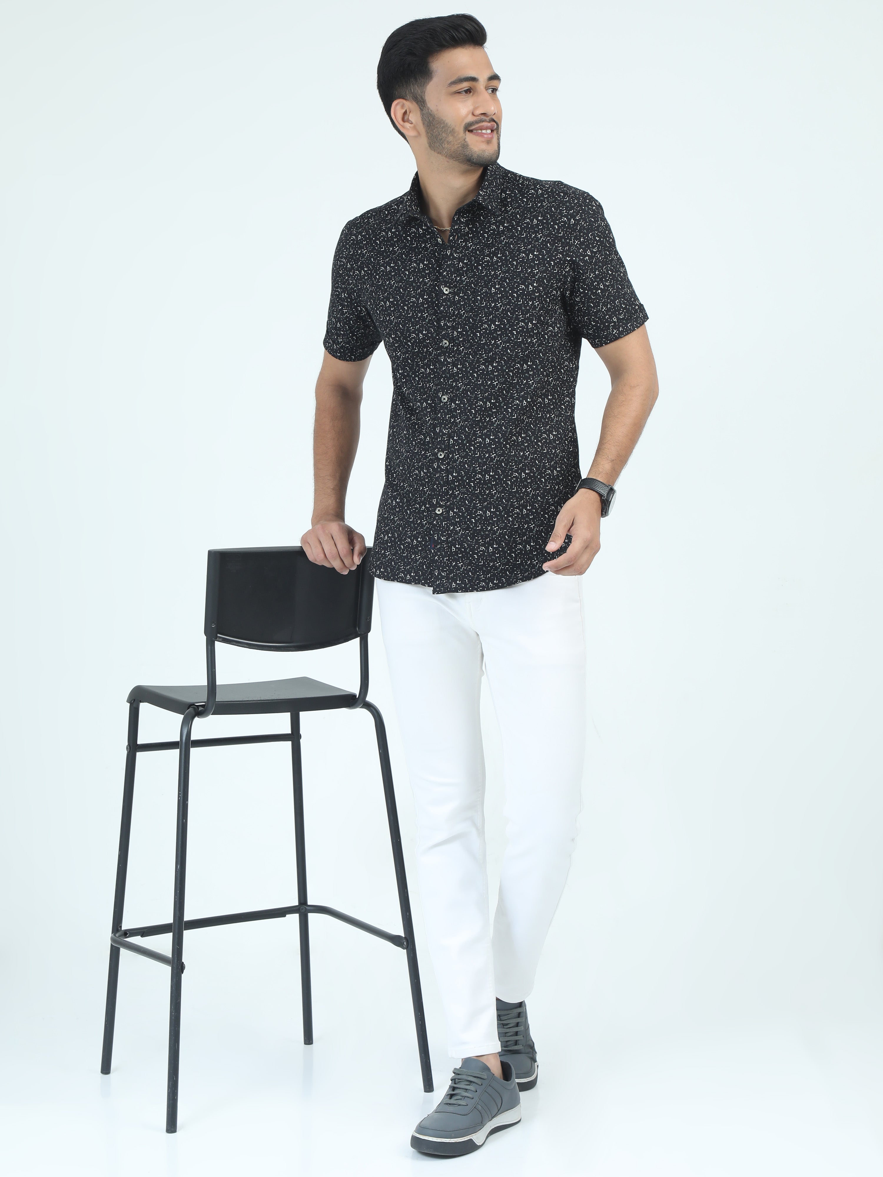 MEN'S BLACK PRINT SLIM FIT SHIRT