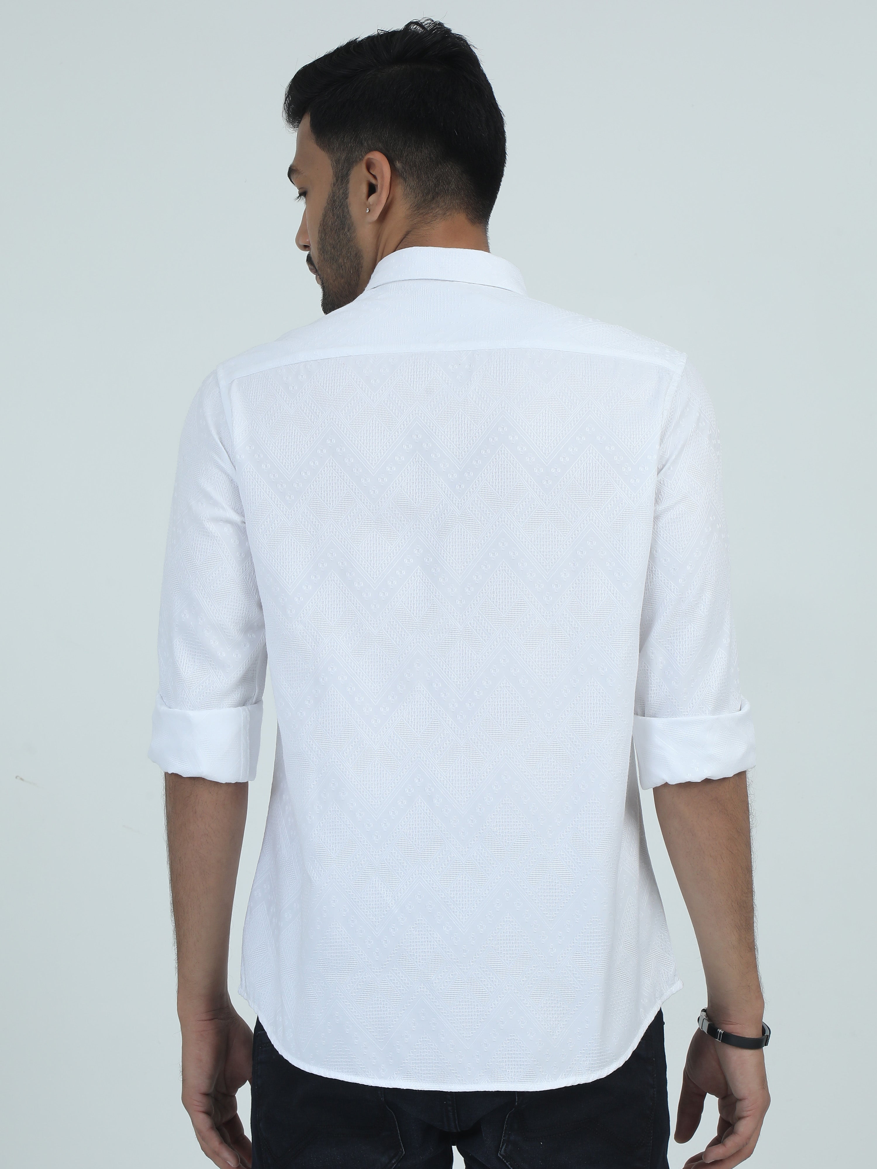 MEN'S WHITE PRINT SLIM FIT SHIRT