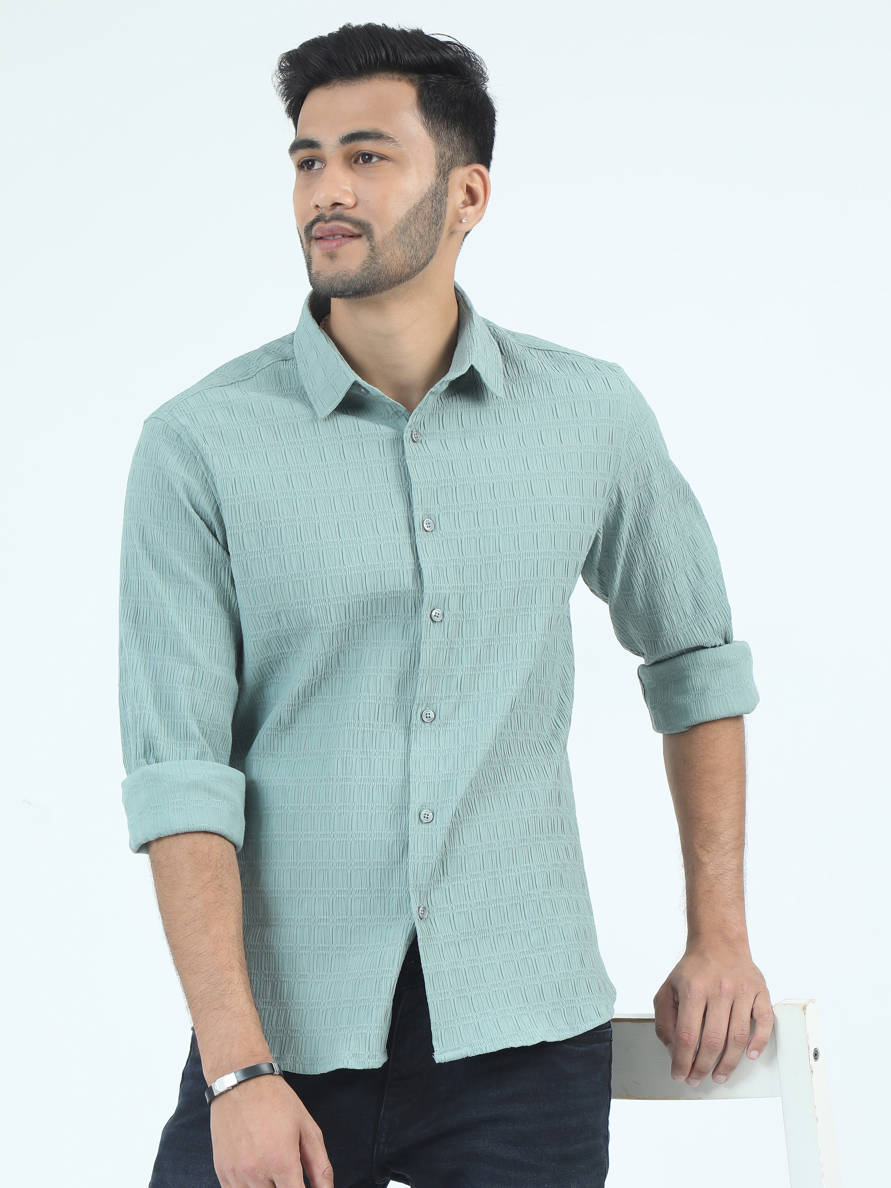 MEN'S LT.GREEN SOLID SLIM FIT SHIRT