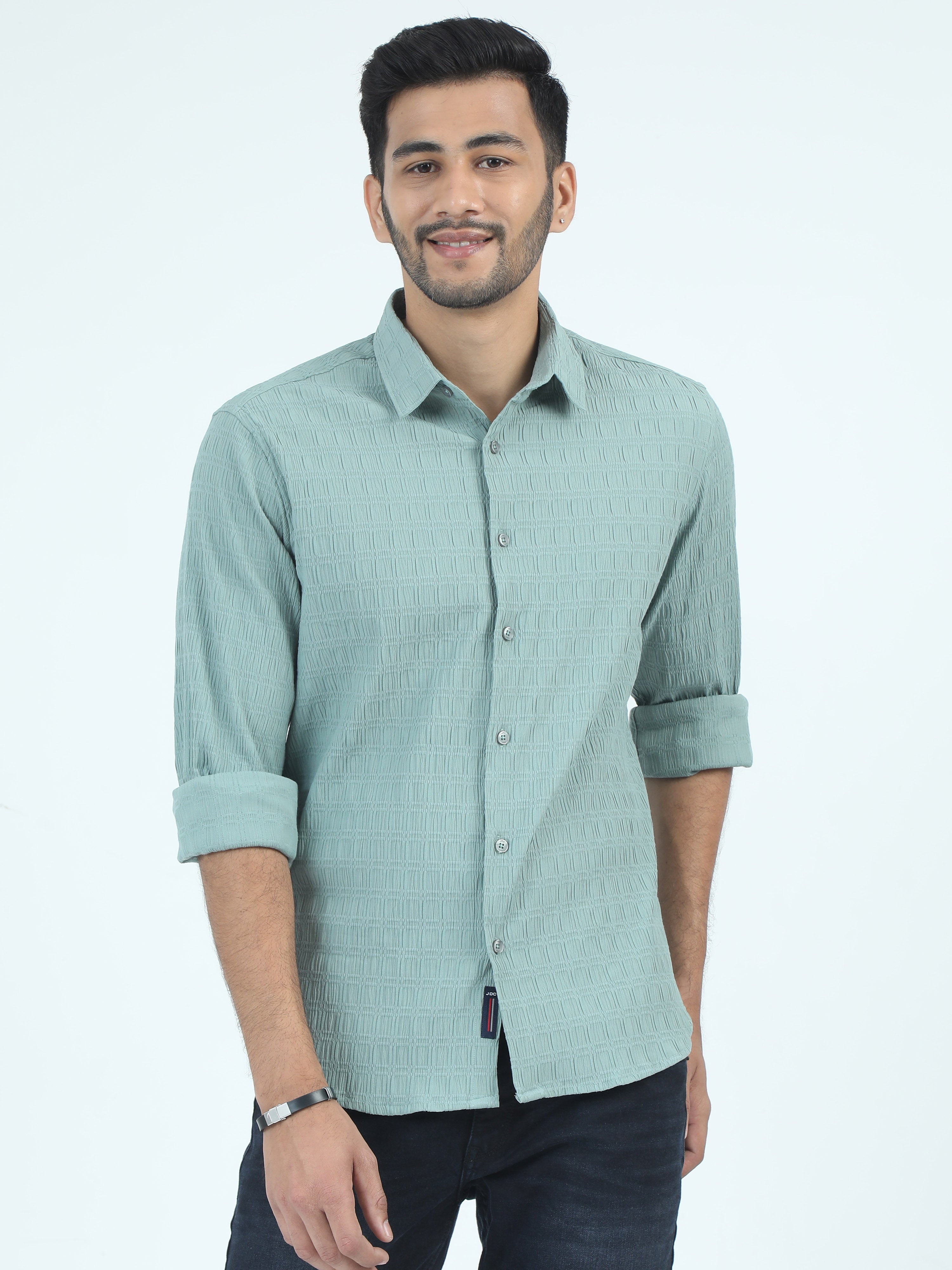 MEN'S LT.GREEN SOLID SLIM FIT SHIRT