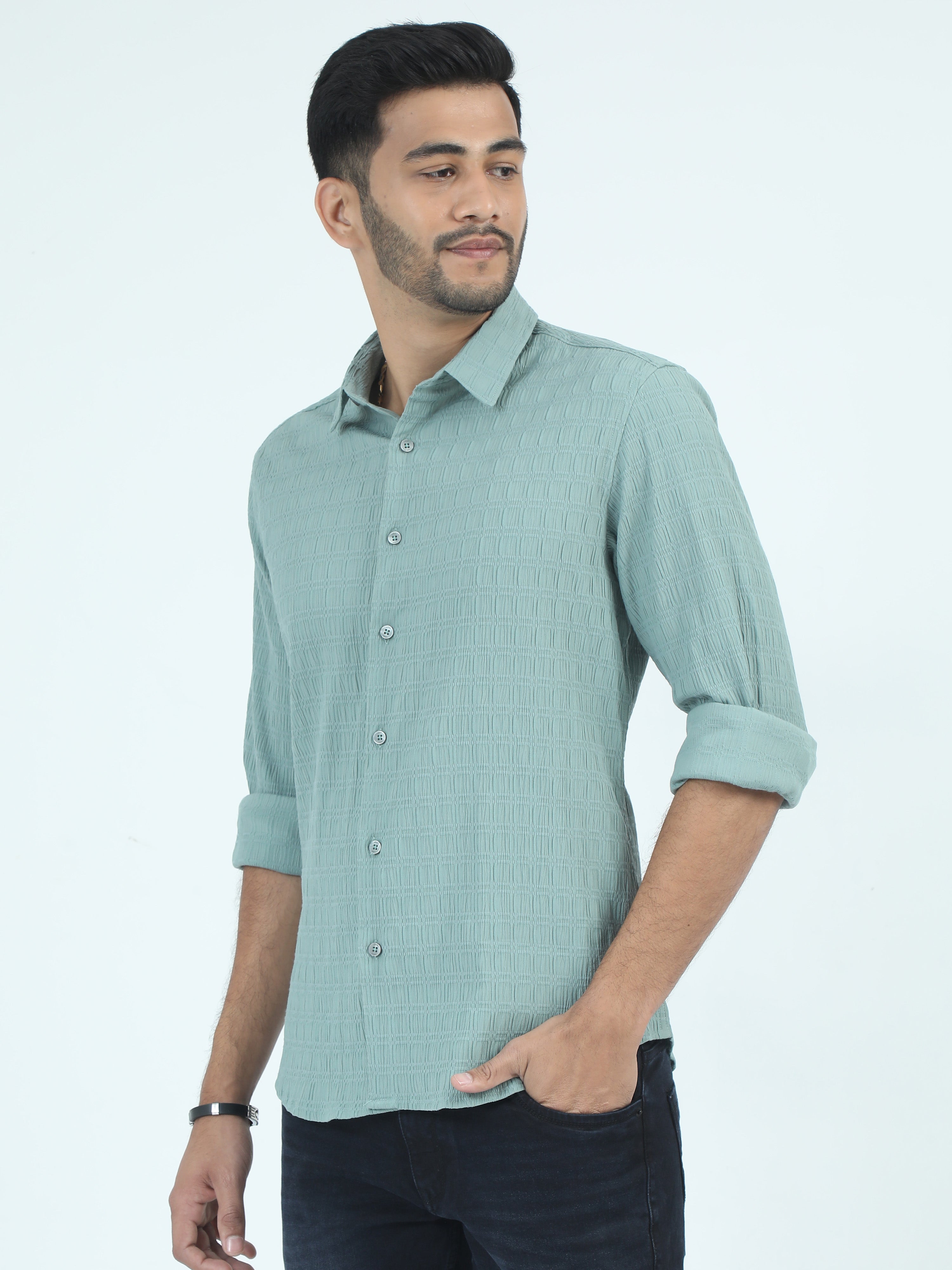 MEN'S LT.GREEN SOLID SLIM FIT SHIRT