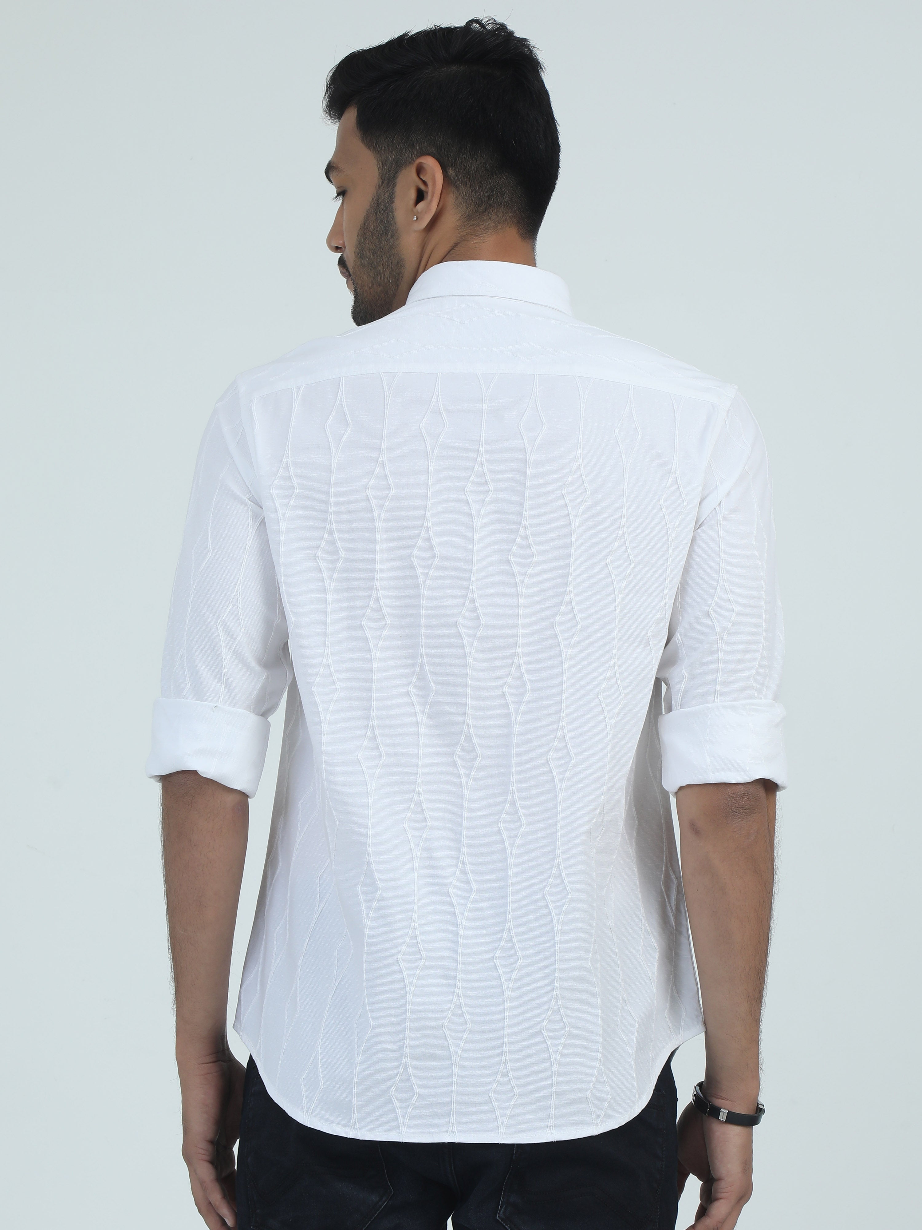 MEN'S WHITE PRINT SLIM FIT SHIRT