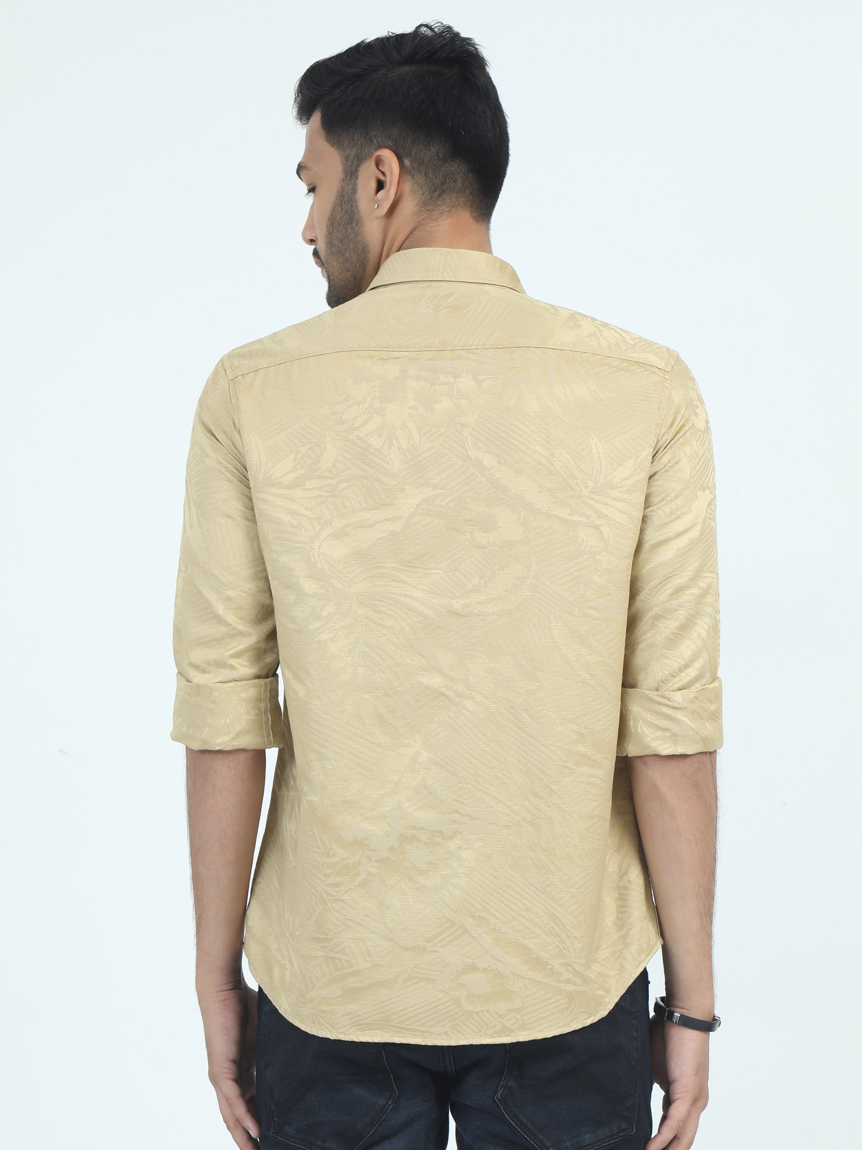 MEN'S MUSTARD PRINT SLIM FIT SHIRT