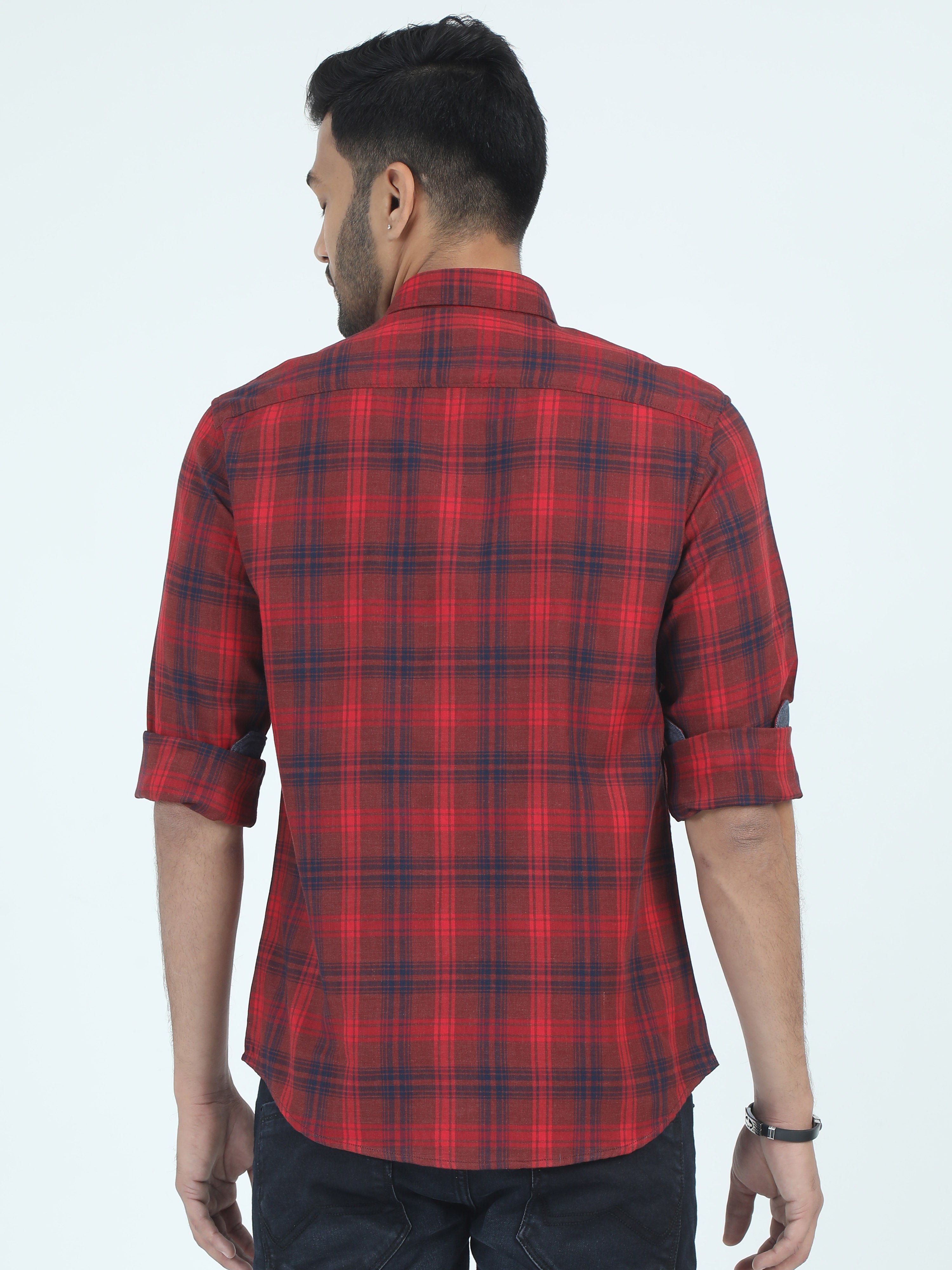 MEN'S RED CHECKS SLIM FIT SHIRT