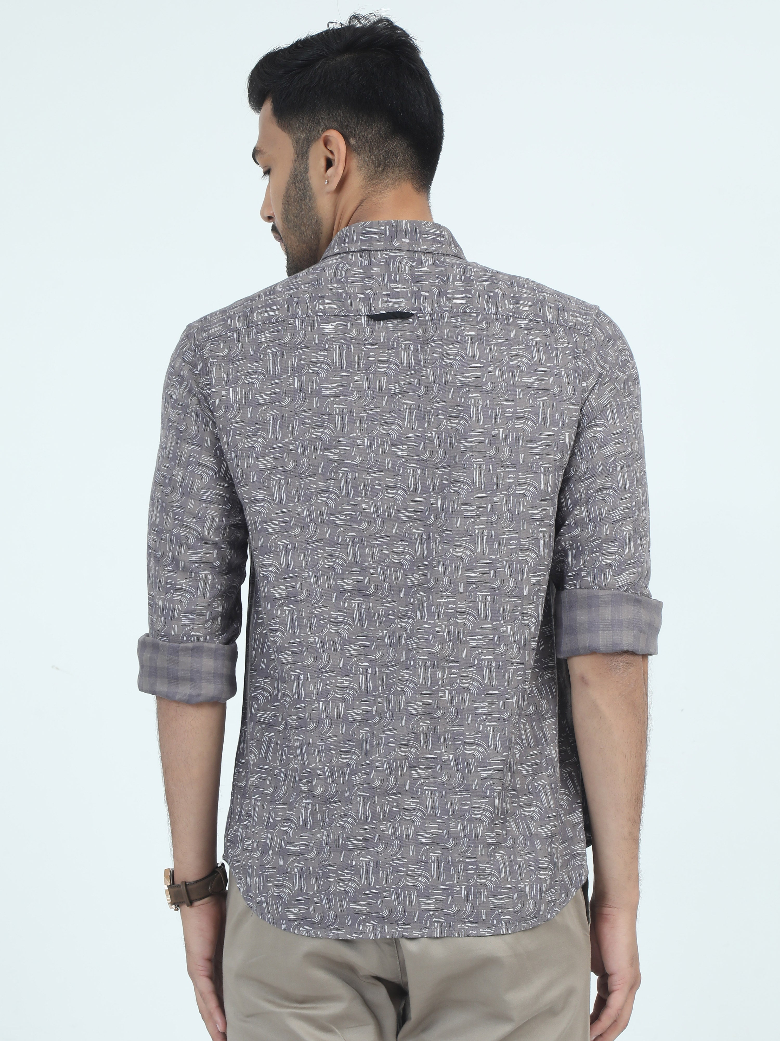 MEN'S LT.PURPLE PRINT SLIM FIT SHIRT