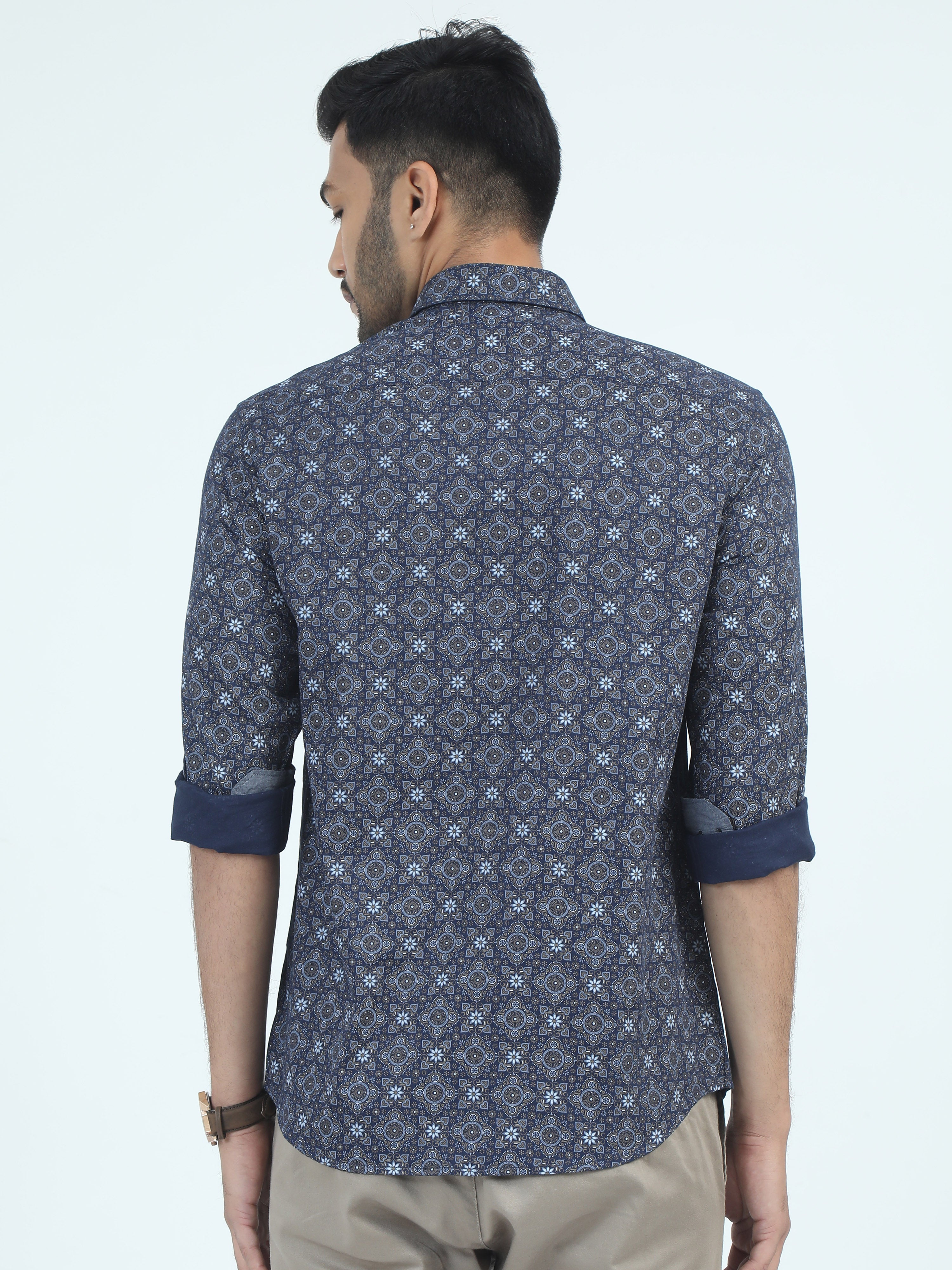 MEN'S NAVY PRINTED SLIM FIT SHIRT