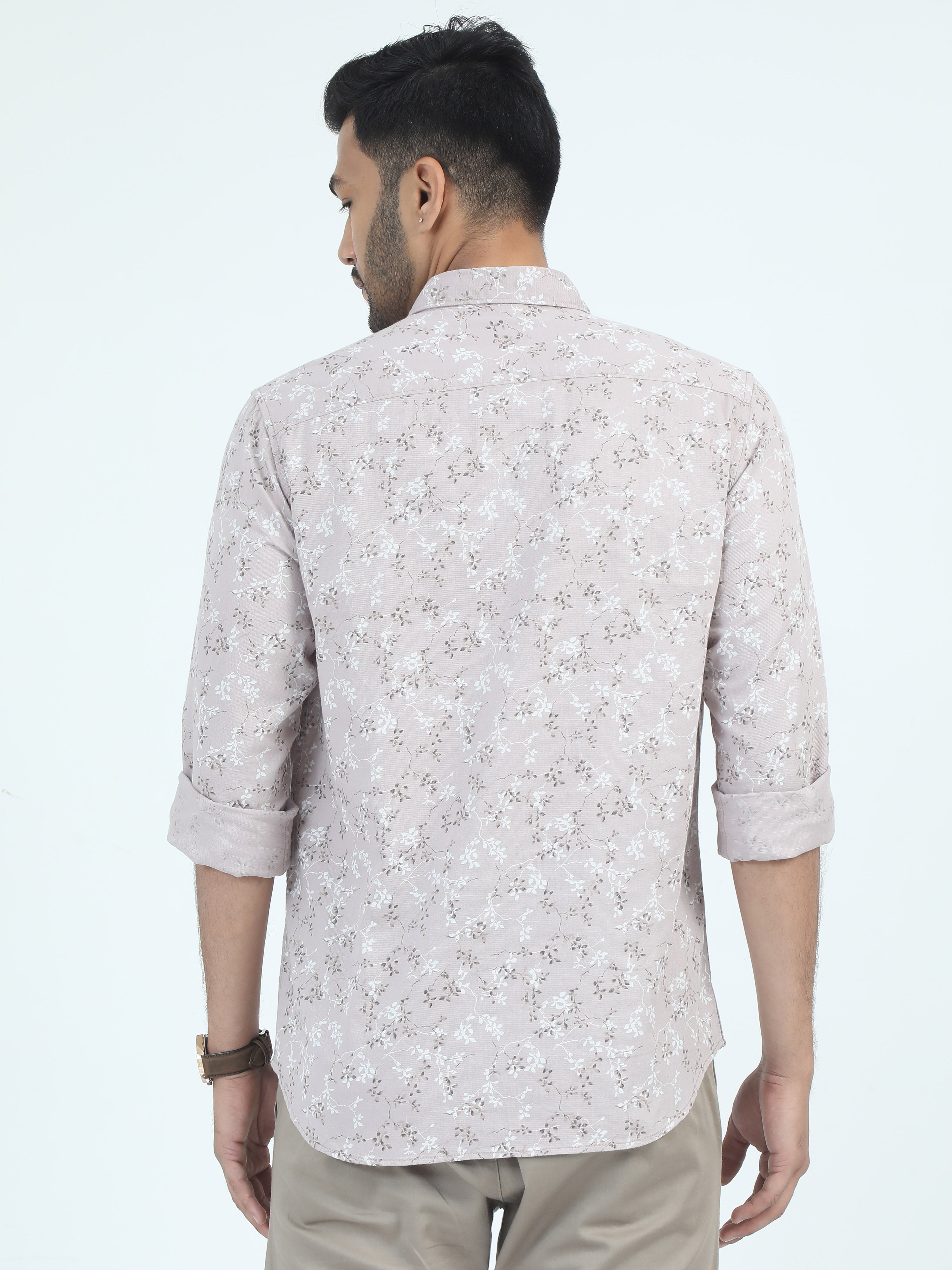 MEN'S WHITE PRINT SLIM FIT SHIRT