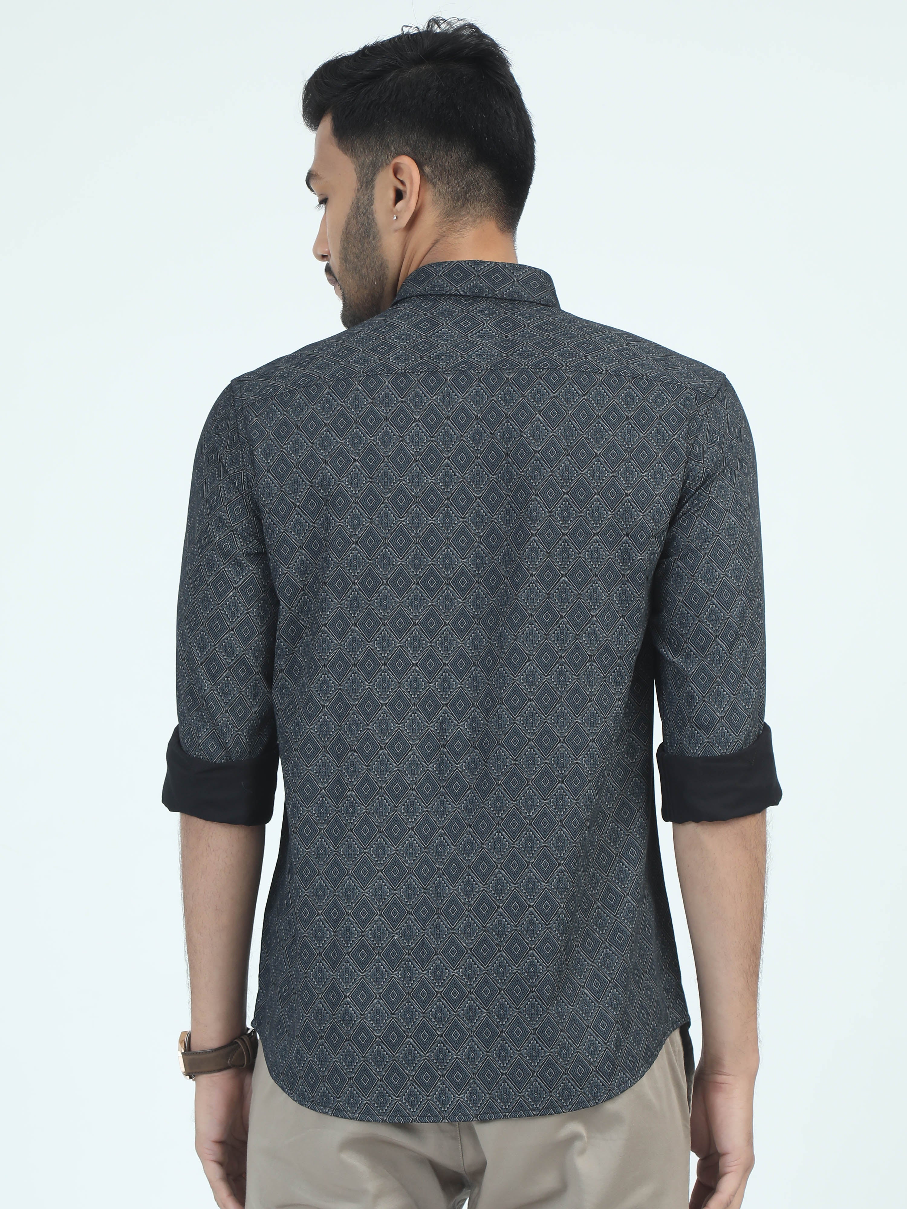 MEN'S BLACK PRINT SLIM FIT SHIRT