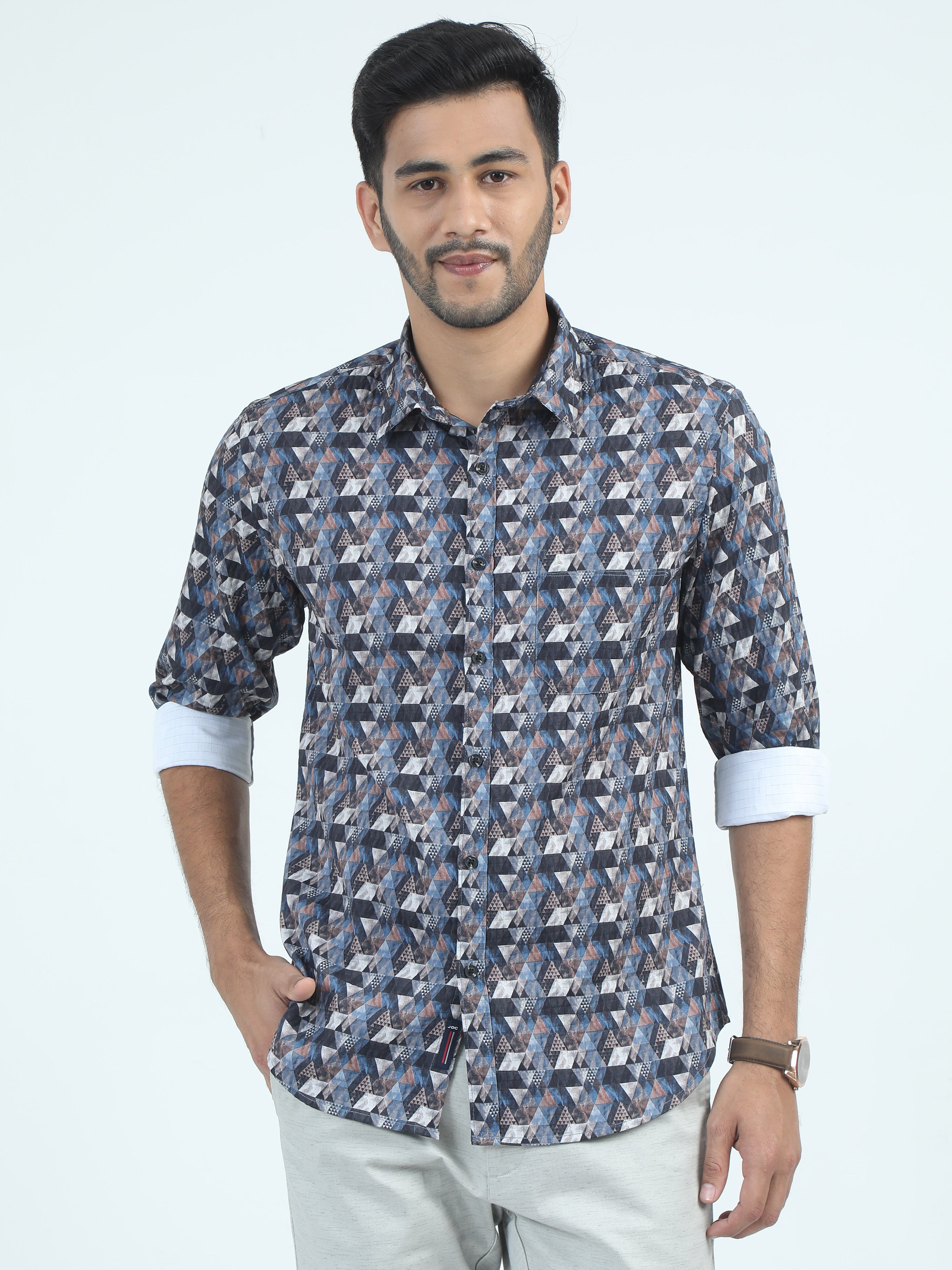 MEN'S BLACK PRINT SLIM FIT SHIRT