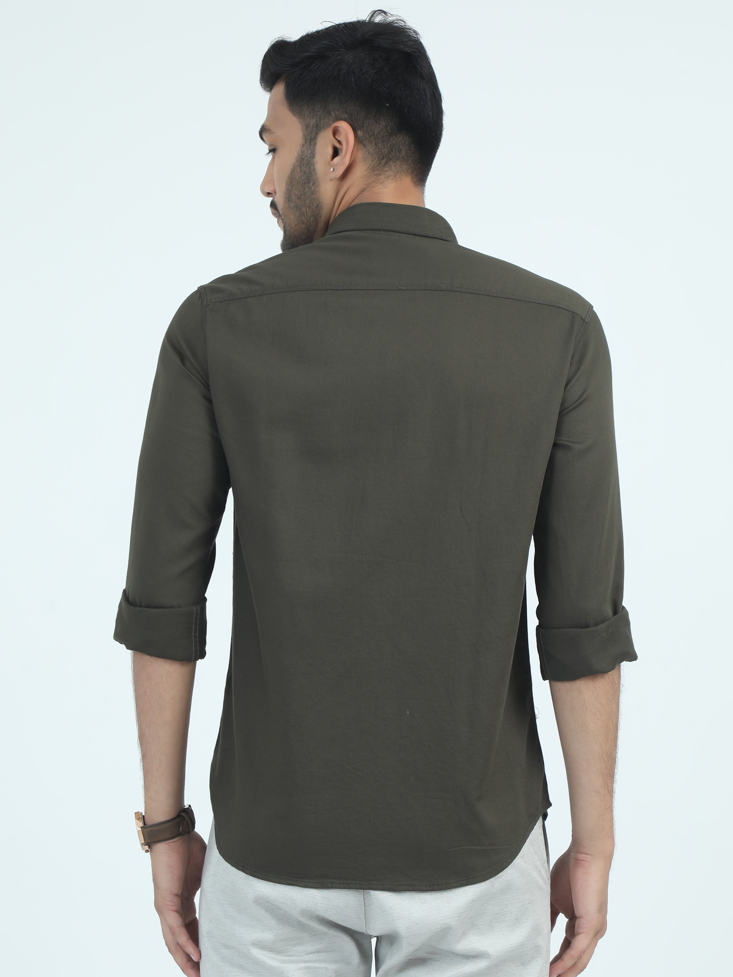 MEN'S BROWN SOLID SLIM FIT SHIRT