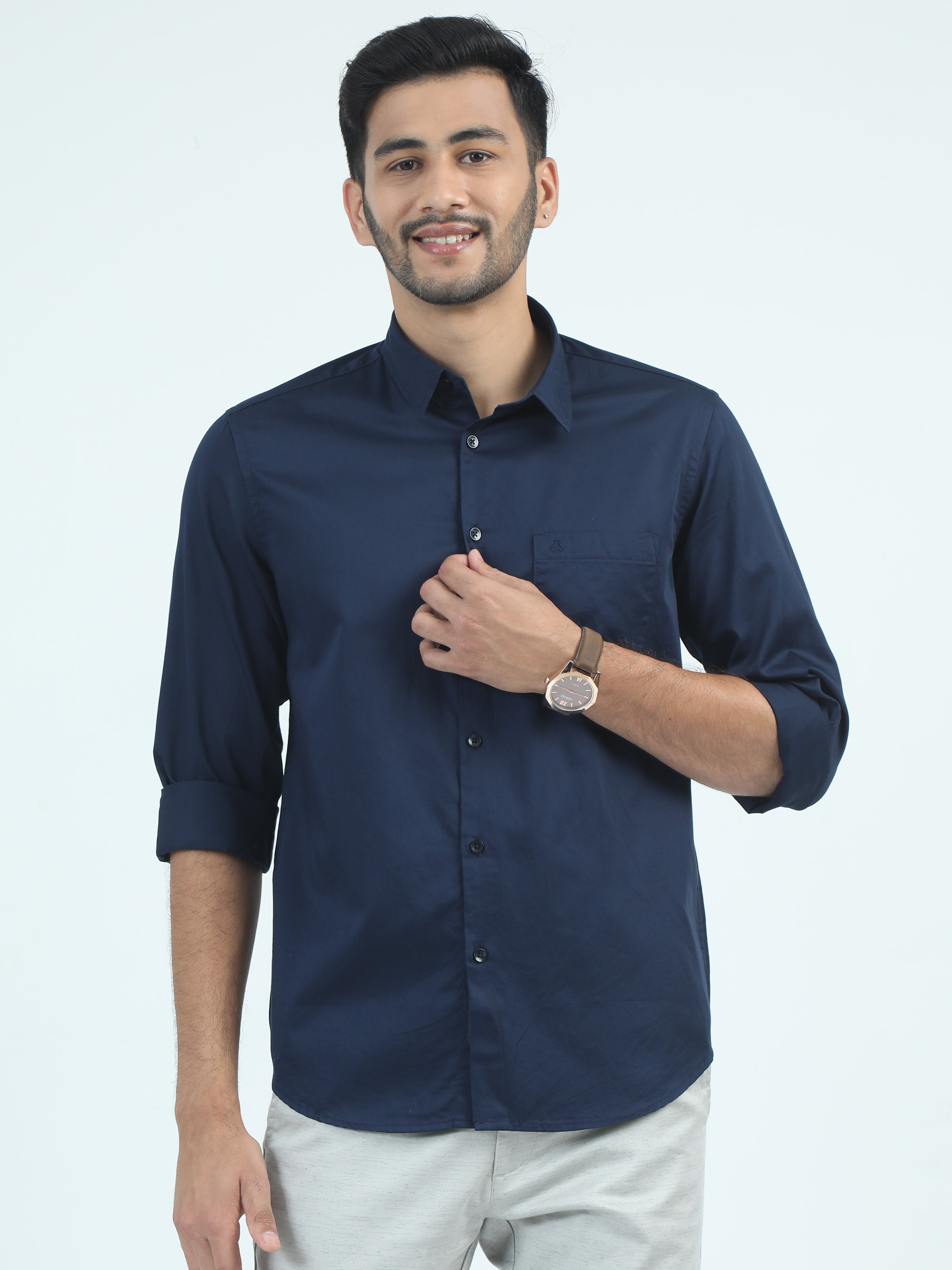 MEN'S NAVY SOLID SLIM FIT SHIRT